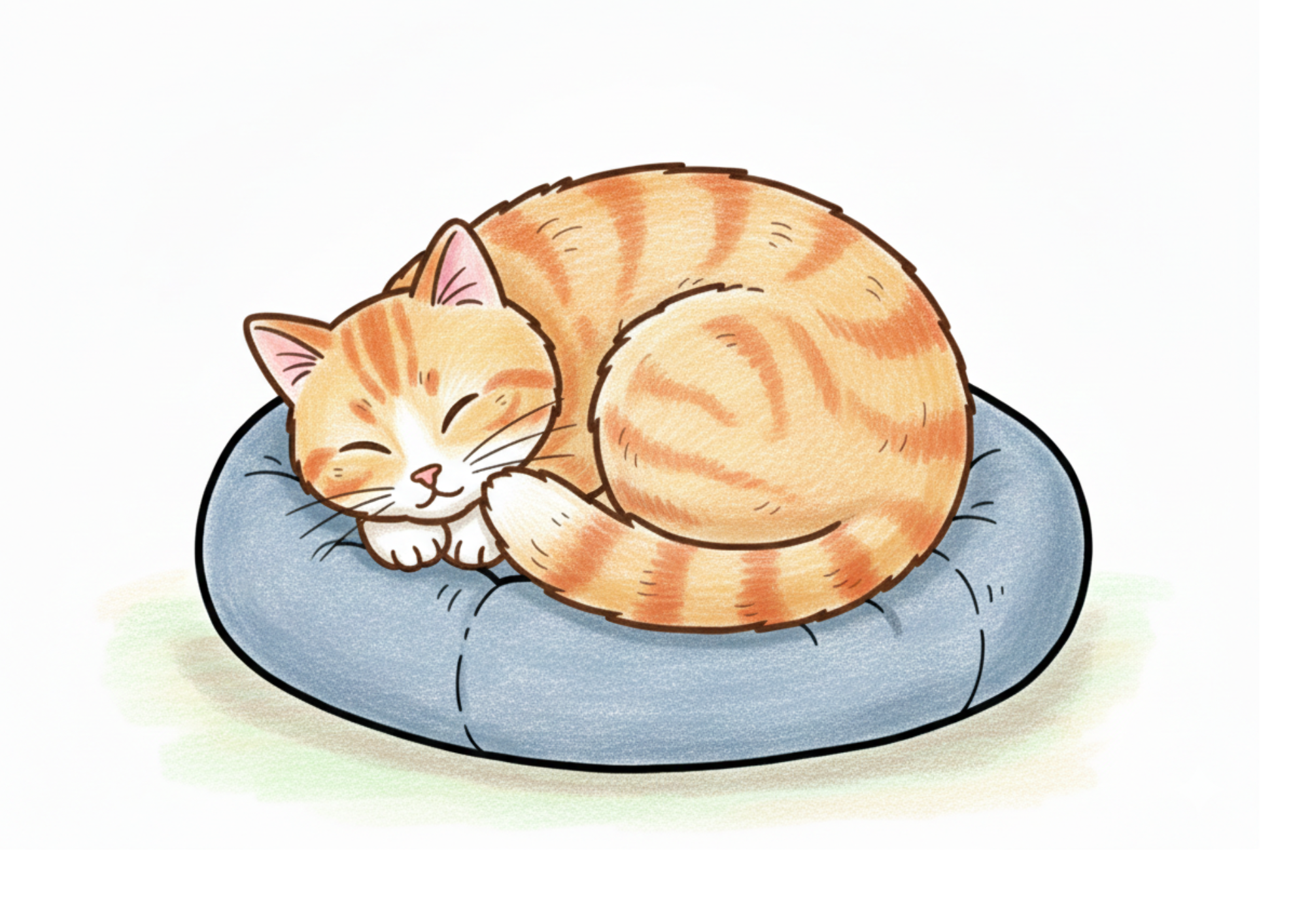 猫の塗り絵イラスト｜眠っているねこを描いた無料ダウンロード対応の白黒フリー画像素材