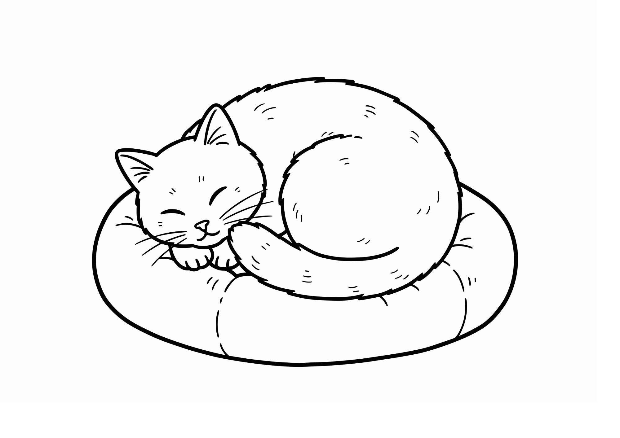 ねむるねこの塗り絵画像｜白黒で塗りやすい無料フリー素材