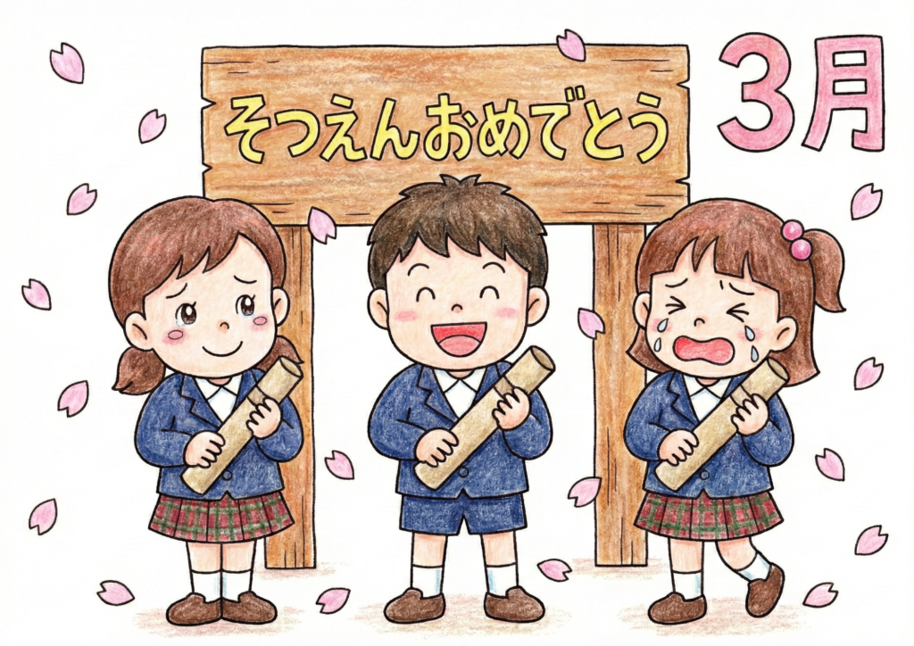 卒園の塗り絵画像｜無料ダウンロードできる白黒イラストのフリー画像素材