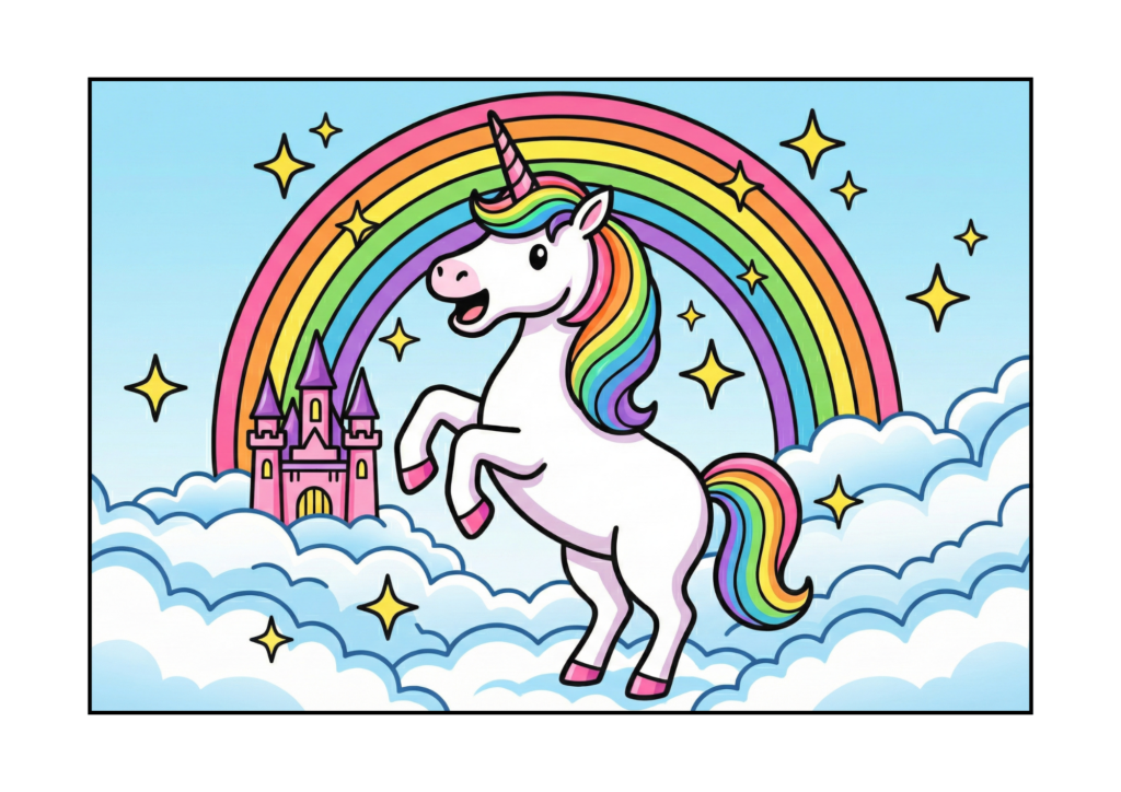 カラフルでかわいいユニコーン｜女の子に人気の塗り絵素材｜無料フリー画像