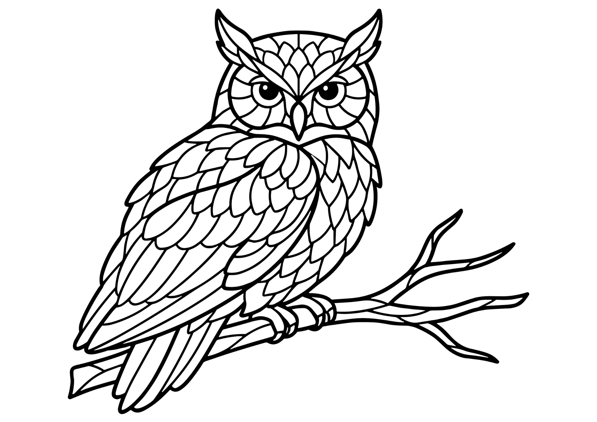 ゼンタングルふくろうの塗り絵イラスト｜白黒フリー画像｜大人向け無料素材