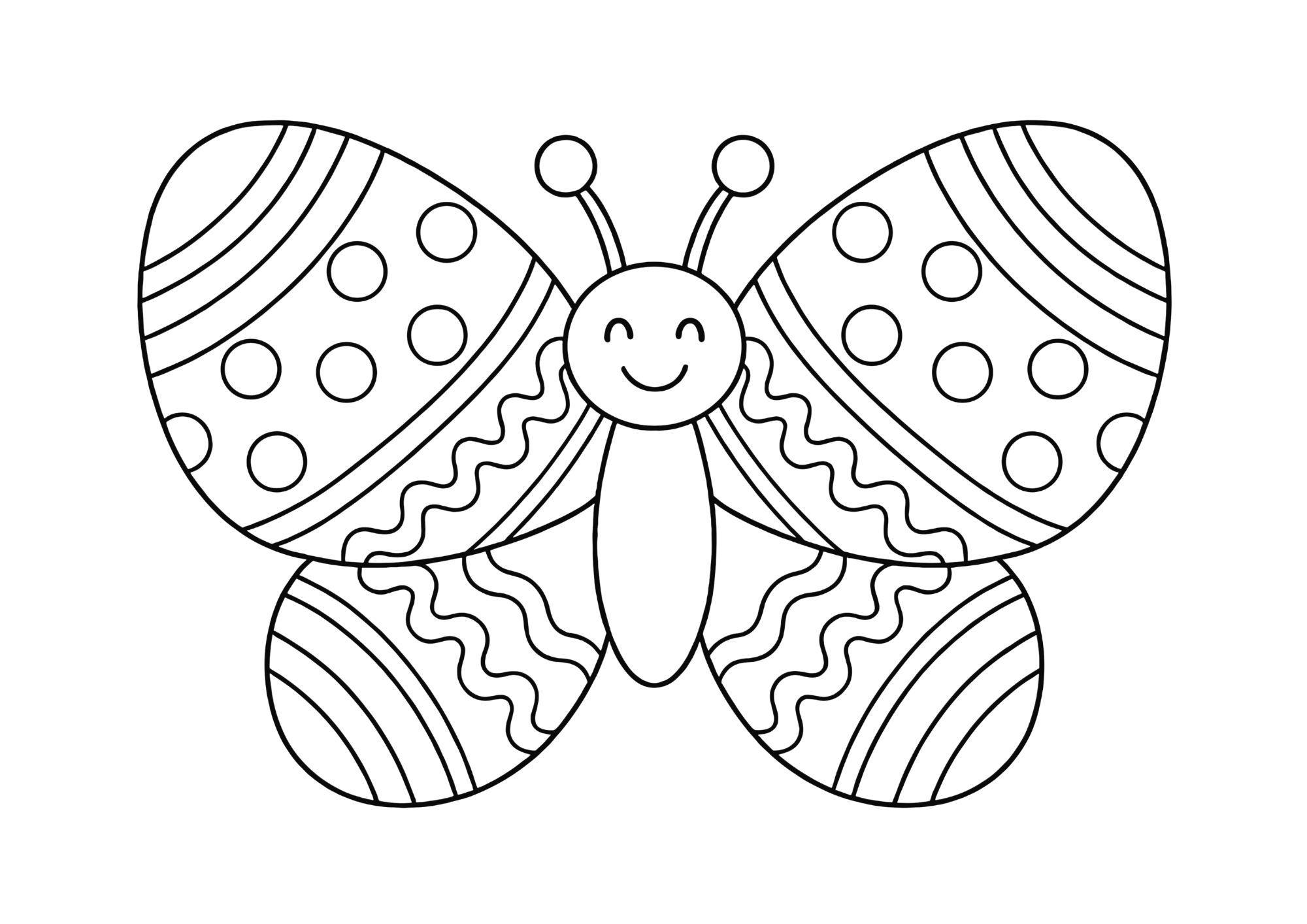 ちょうちょの塗り絵白黒イラスト無料ダウンロード用画像・フリー画像素材（太線・シンプル構図）