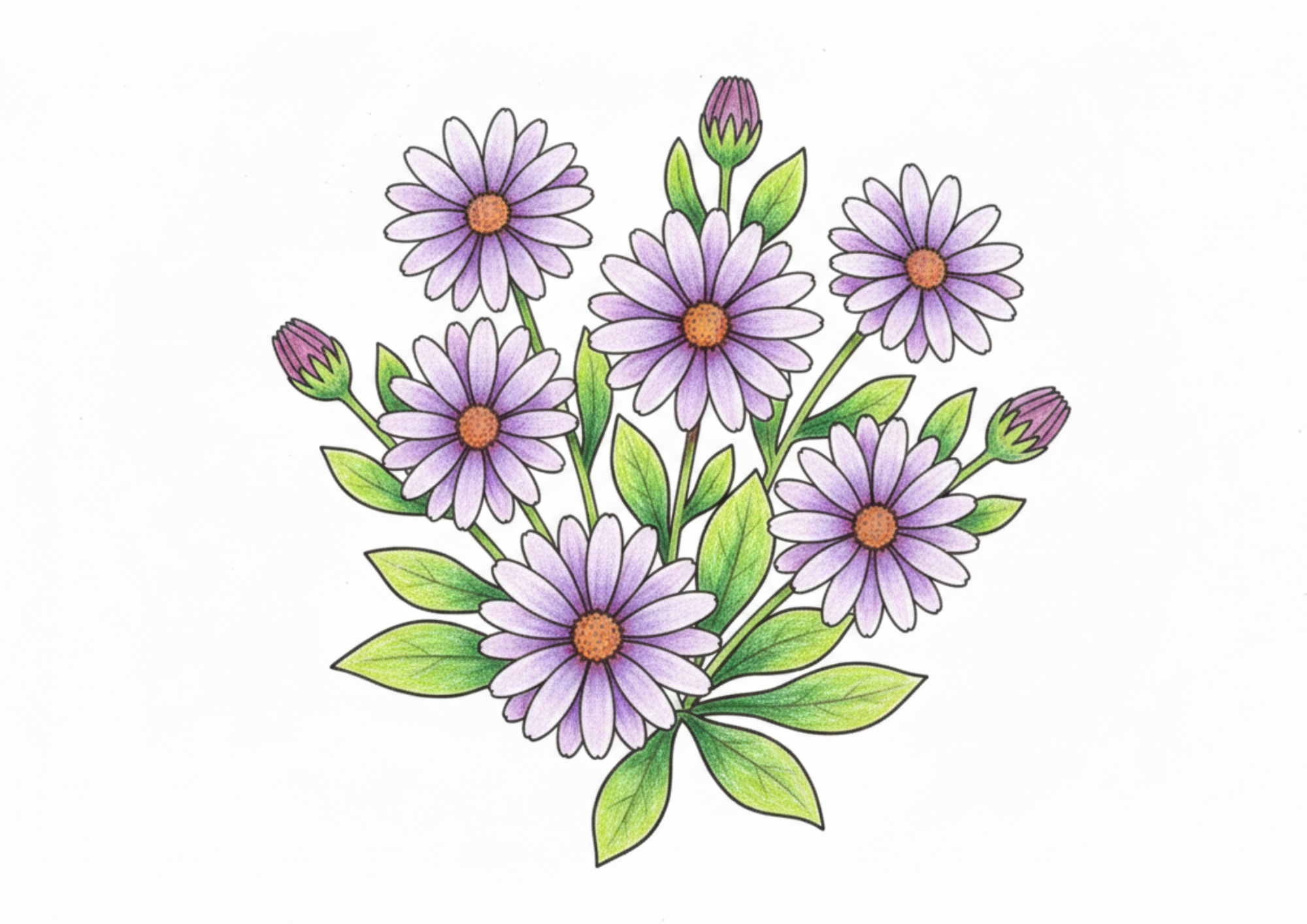 秋のコスモスの塗り絵イラスト 無料ダウンロード用フリー画像素材