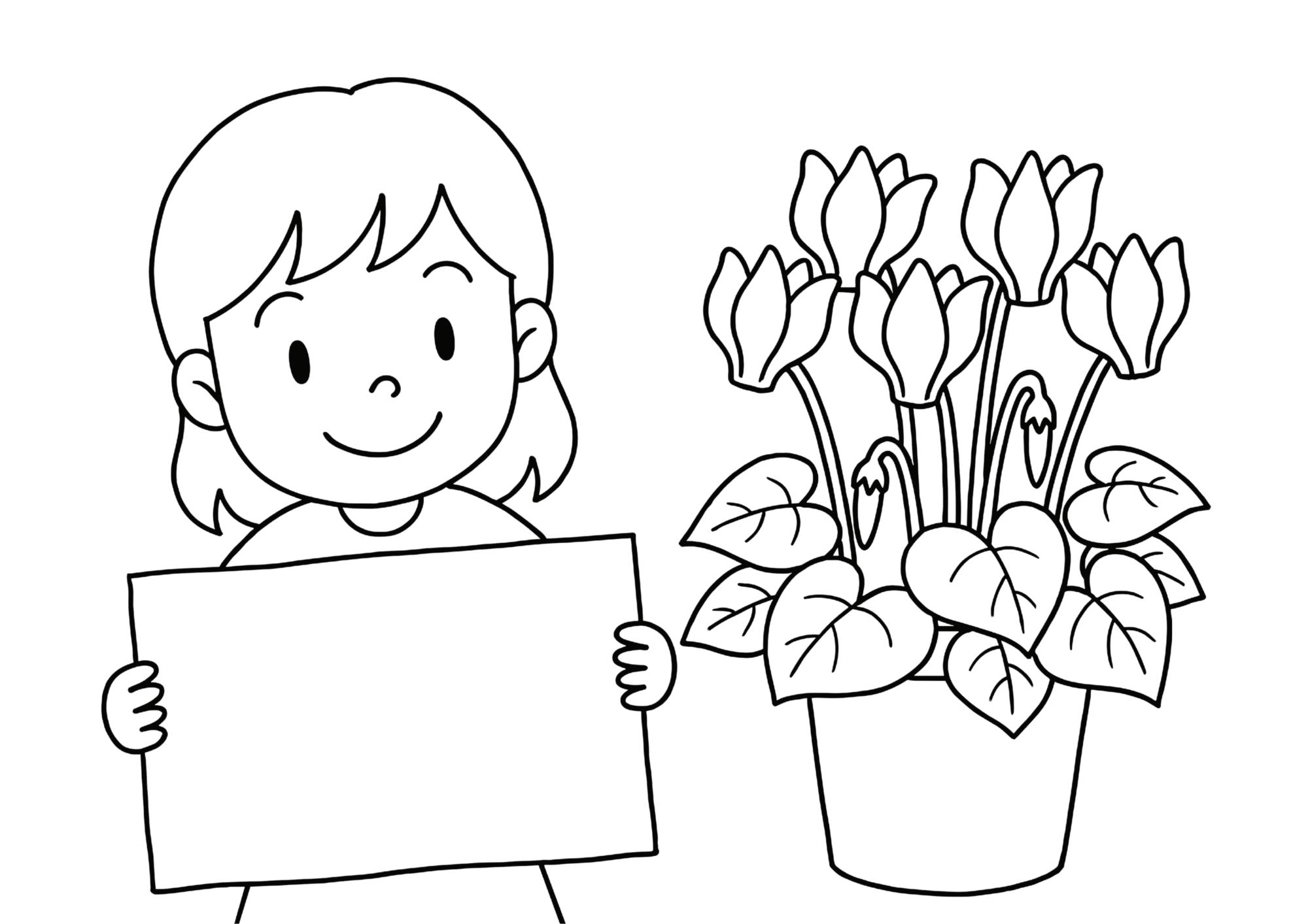 シクラメンのメッセージカード塗り絵イラスト|無料ダウンロード|白黒|フリー画像素材