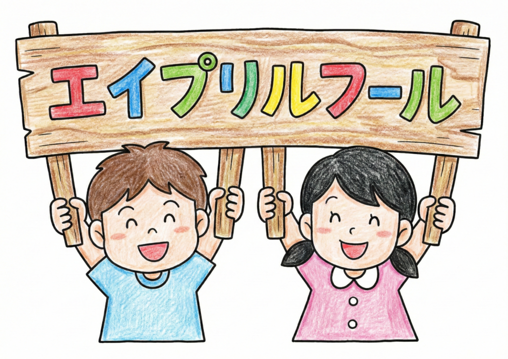 エイプリルフール看板の子ども塗り絵イラスト無料ダウンロード用フリー画像素材