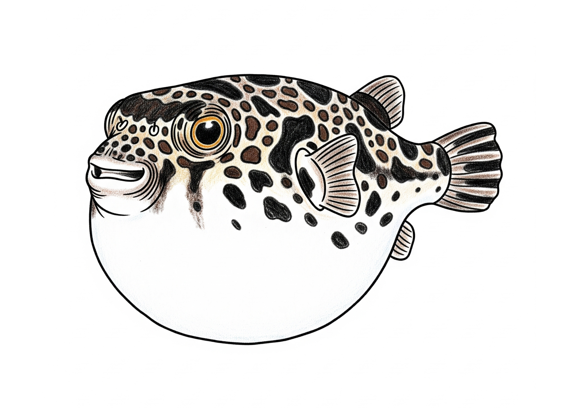 フグ（河豚）の塗り絵イラスト無料ダウンロード用見本画像・フリー画像素材
