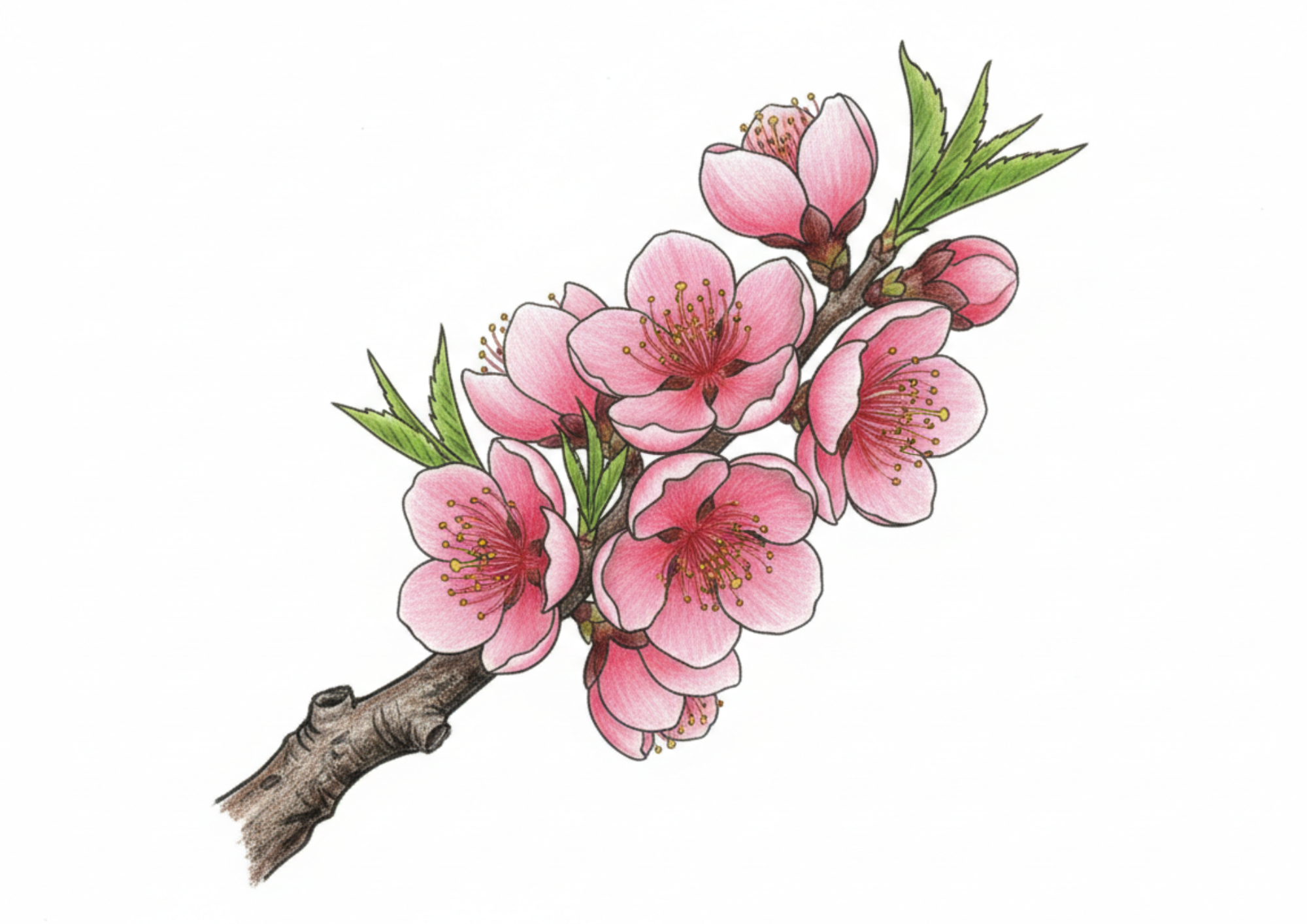 ハナモモ（花桃）の塗り絵イラスト無料ダウンロード用フリー画像素材