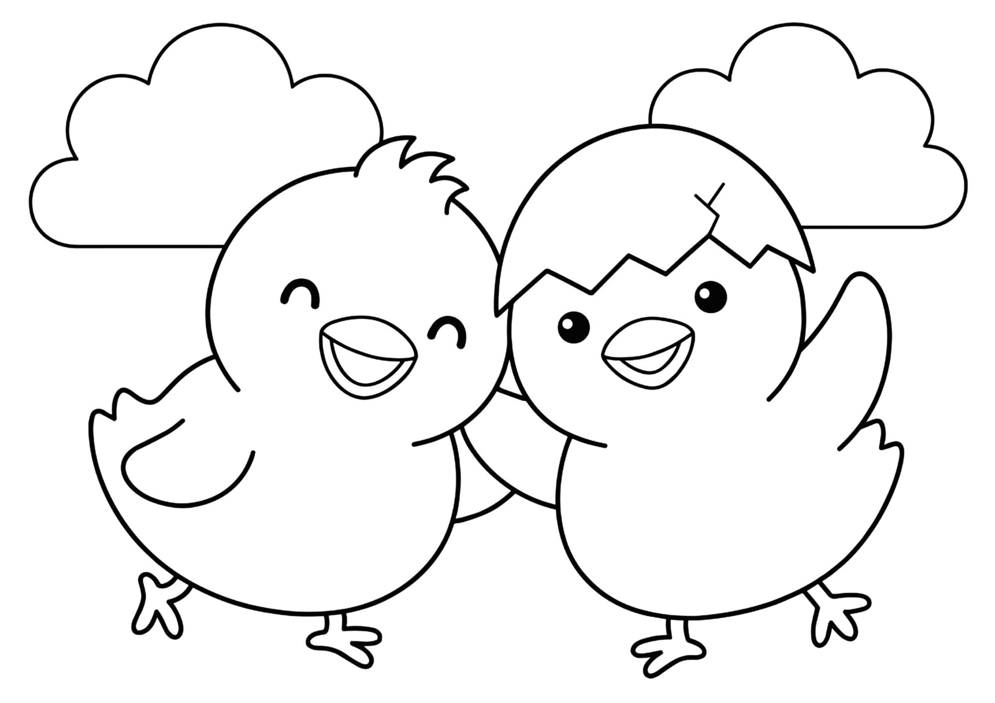 ひよこ兄弟の塗り絵イラスト無料ダウンロード白黒線画フリー画像素材