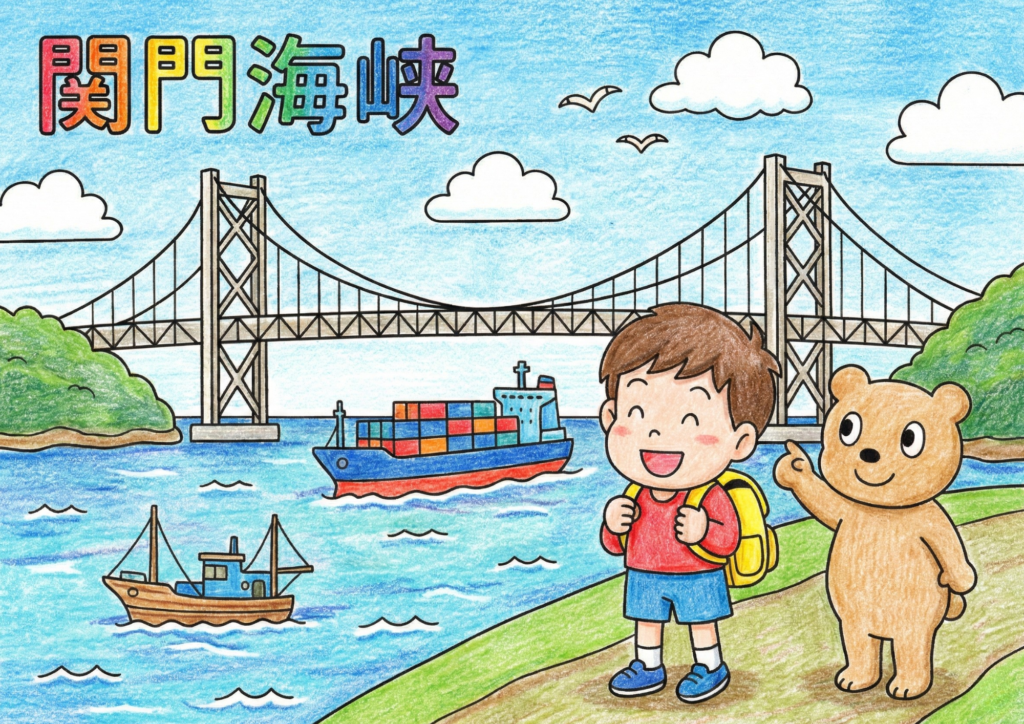 関門海峡の塗り絵イラスト無料ダウンロード｜高齢者向け白黒フリー画像素材