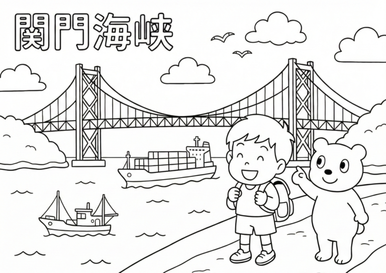 Kanmon Strait, Shimonoseki coloring page - black and white printable