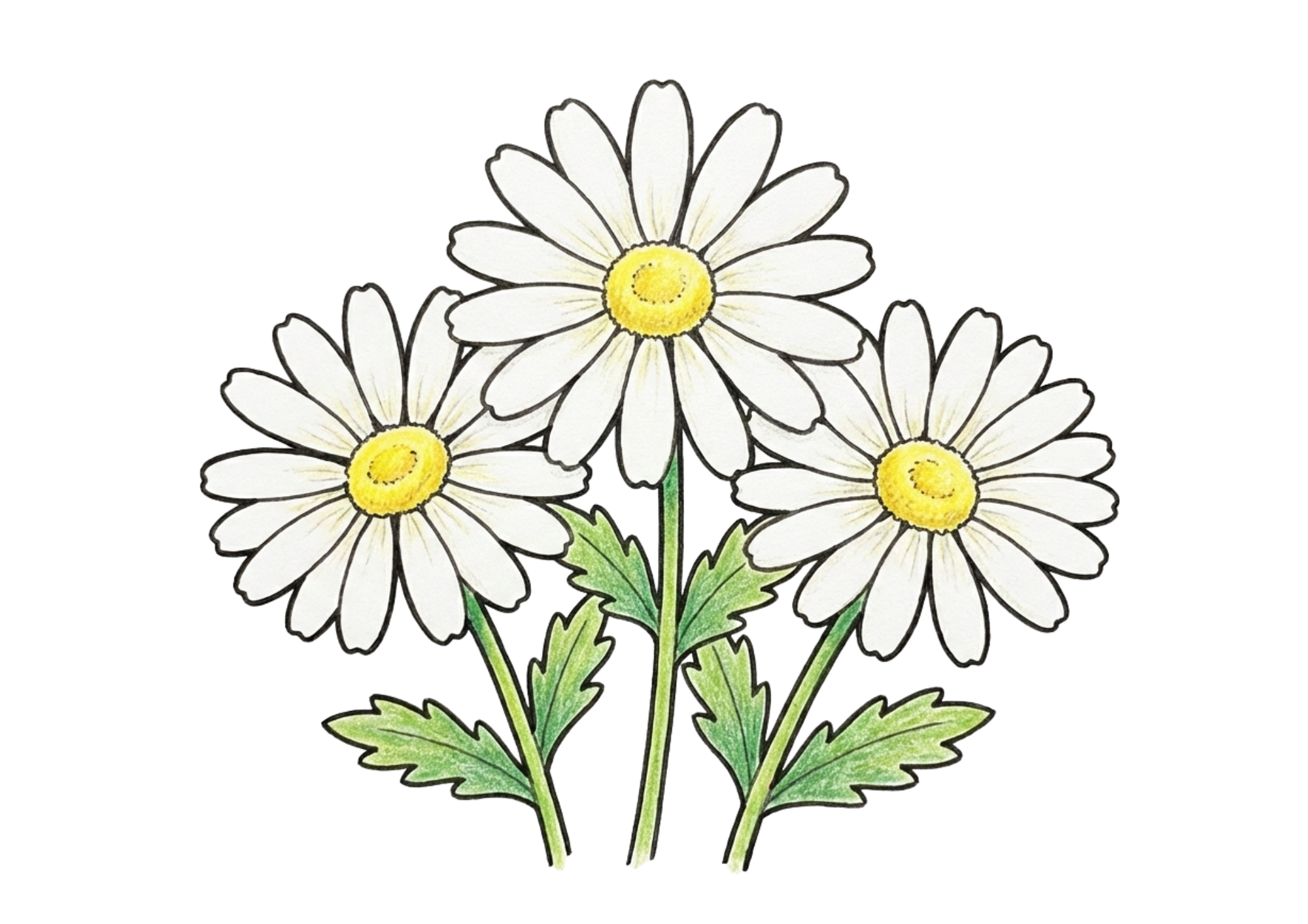 マーガレットの花の塗り絵イラスト無料ダウンロード用フリー画像素材