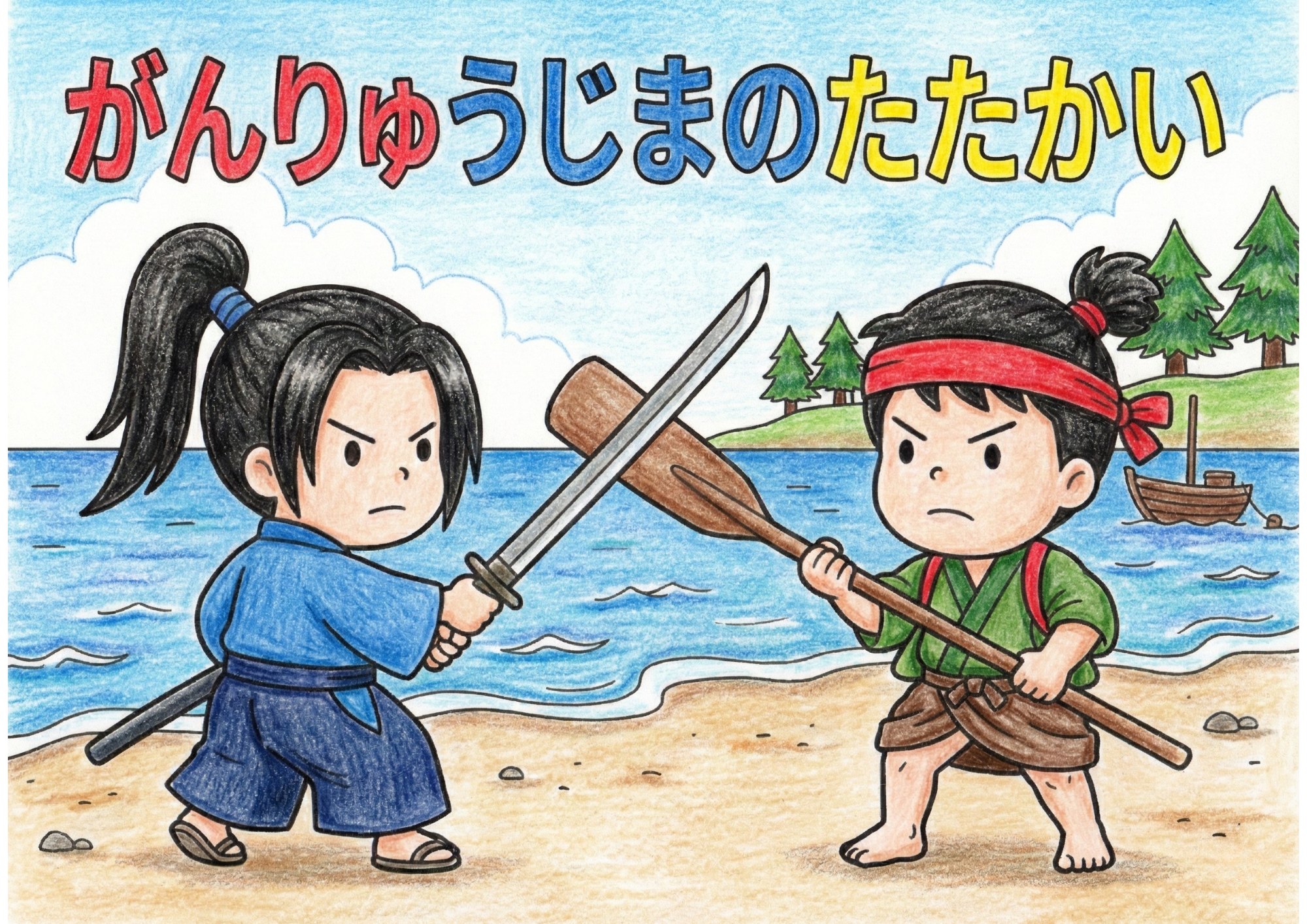 宮本武蔵の子供向け塗り絵イラスト無料ダウンロード用フリー画像素材