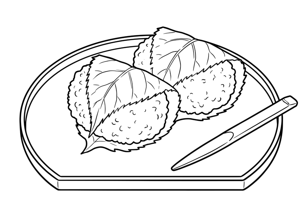 桜餅の塗り絵 白黒 無料ダウンロード 印刷用