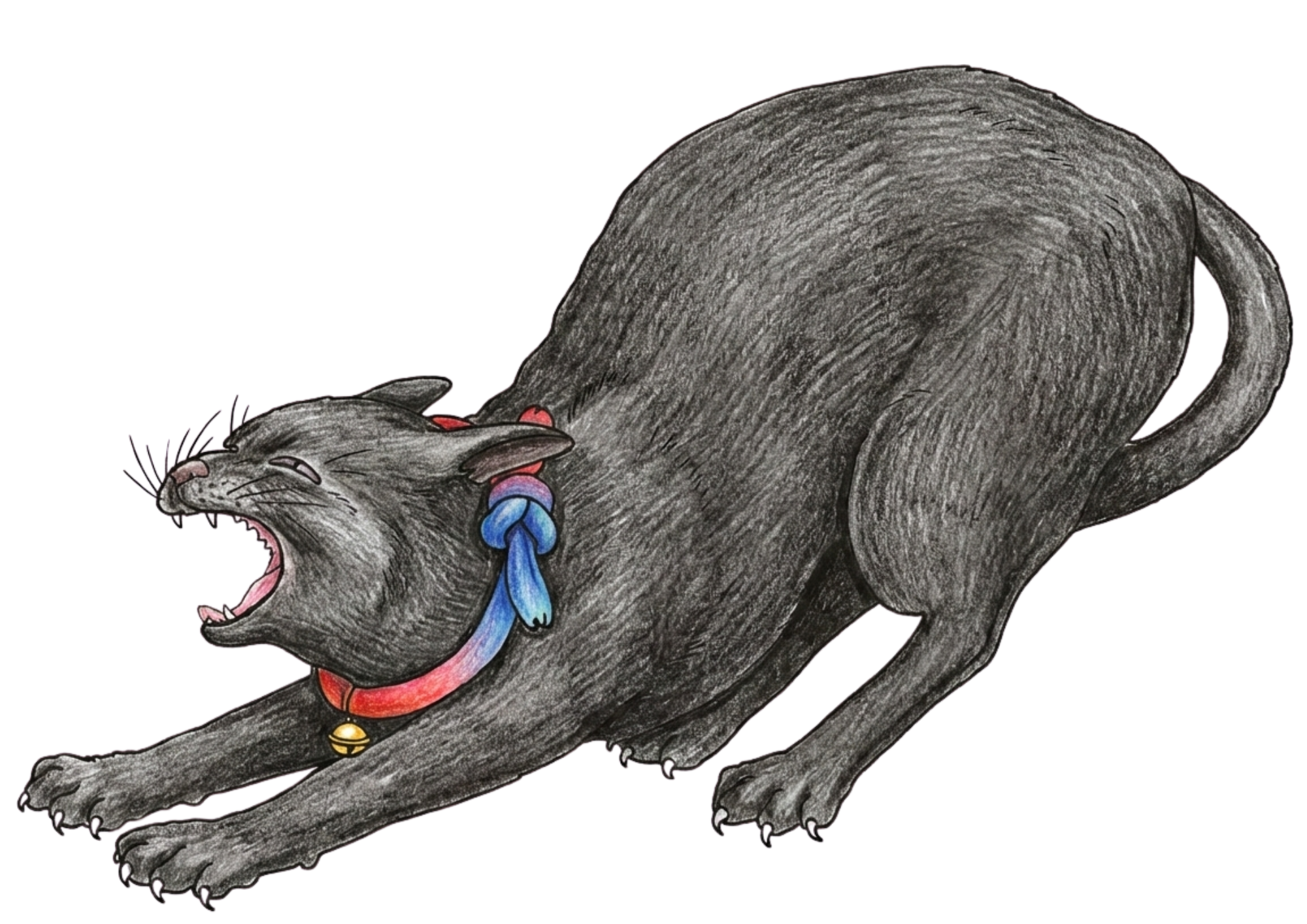 浮世絵風の猫の塗り絵イラスト無料ダウンロード用フリー画像素材