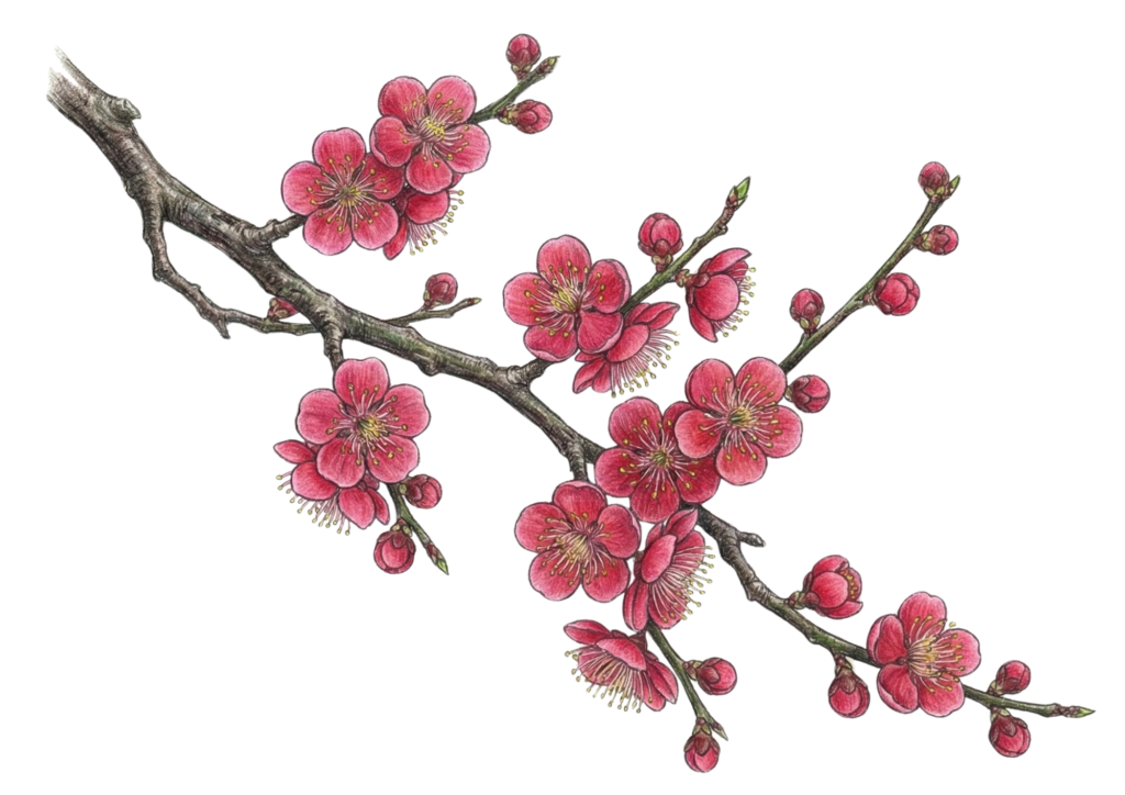 梅の花の塗り絵画像｜無料ダウンロードできる高齢者向け春の塗り絵イラスト白黒フリー画像素材