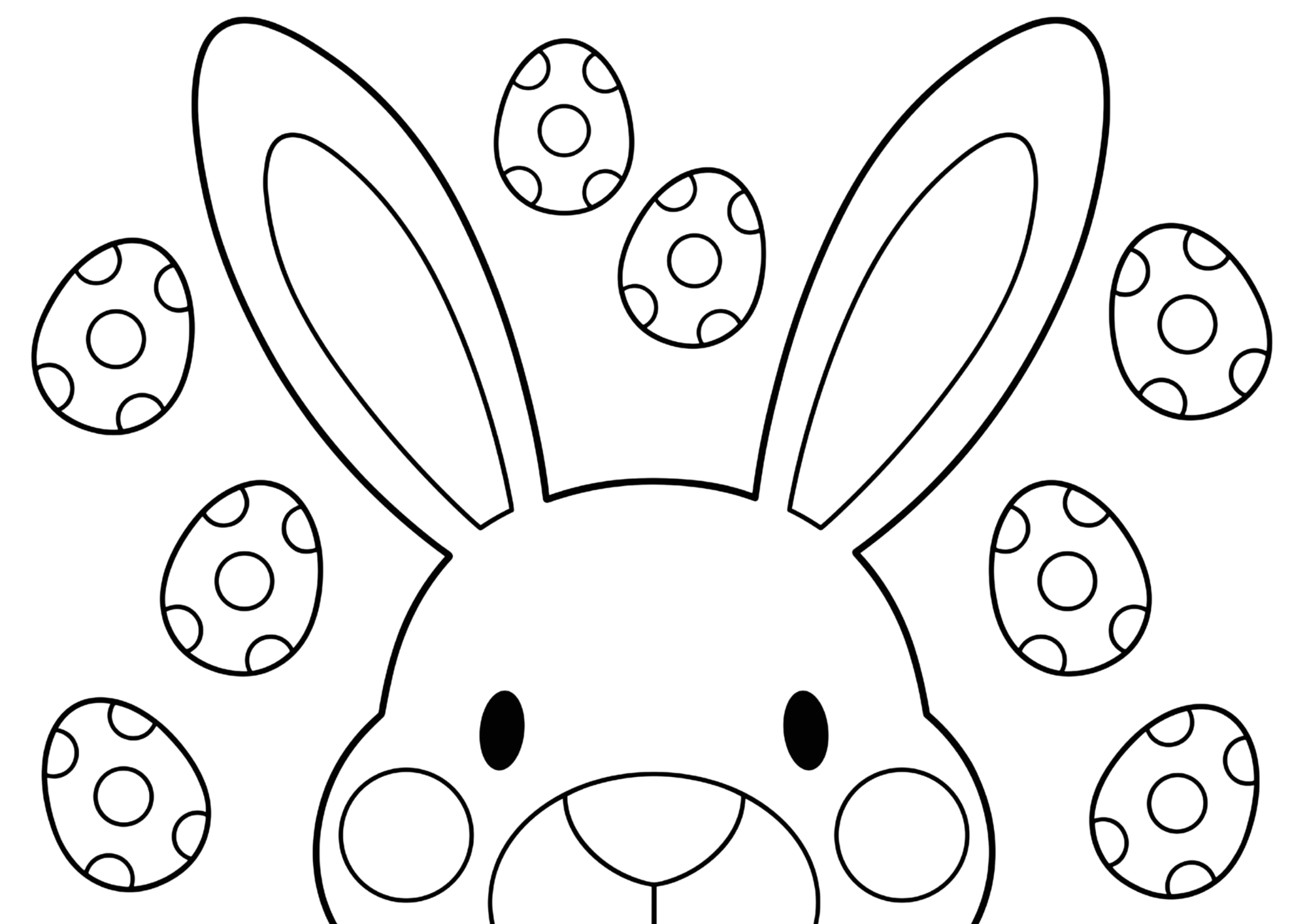 うさぎとイースターエッグの塗り絵イラスト無料ダウンロード白黒線画フリー画像素材