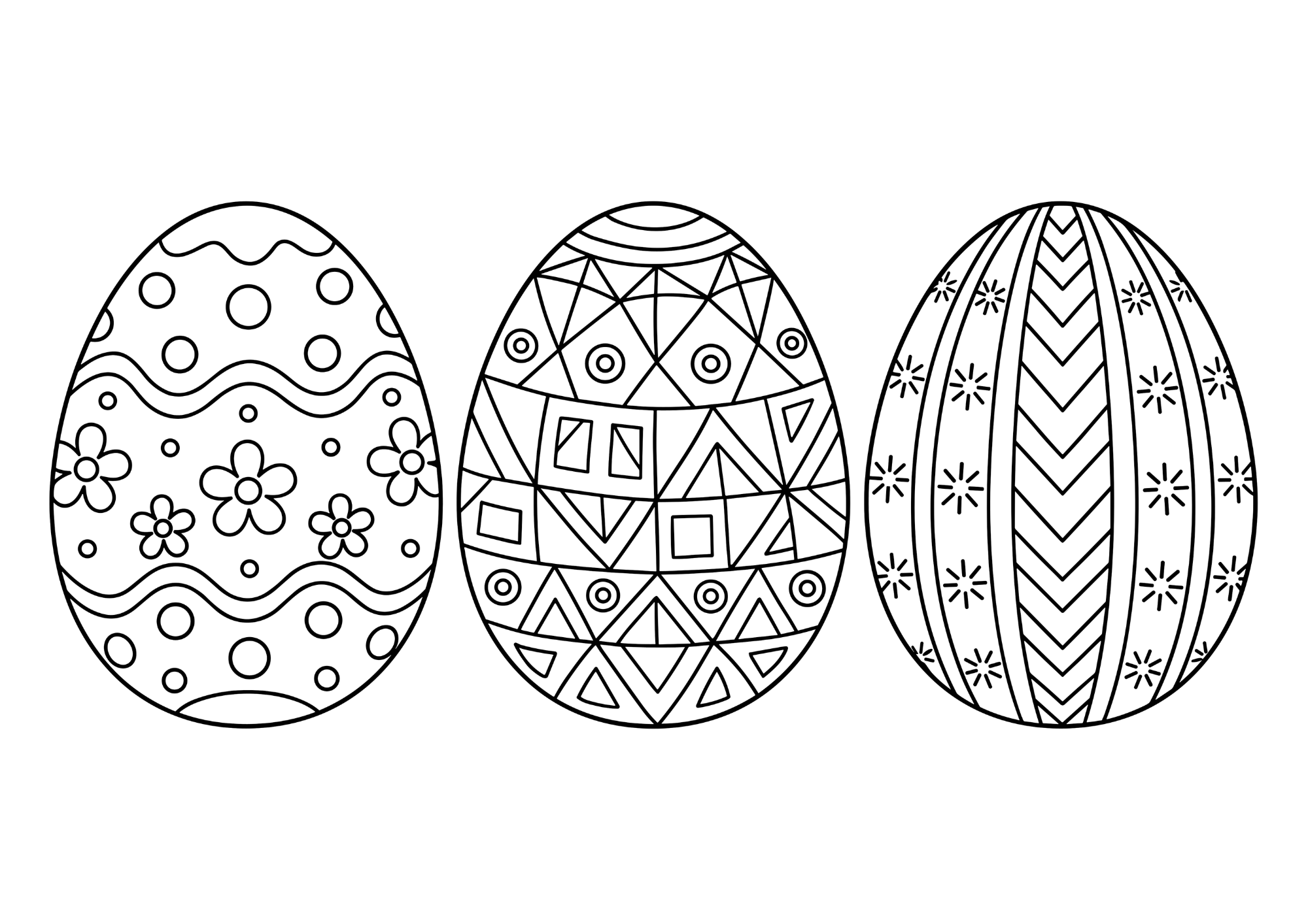 イースターエッグの塗り絵 白黒 無料印刷用