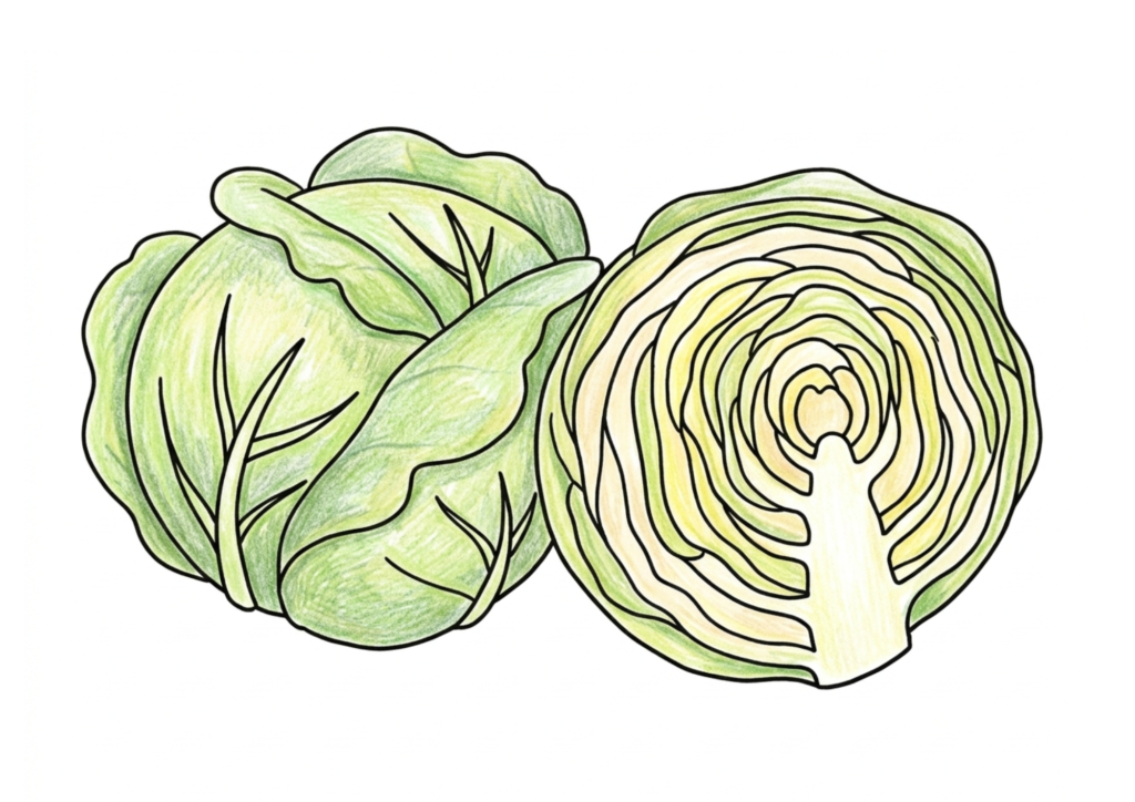 春キャベツの無料塗り絵イラスト素材｜高齢者向けちぎり絵にも使えるフリー画像ダウンロード