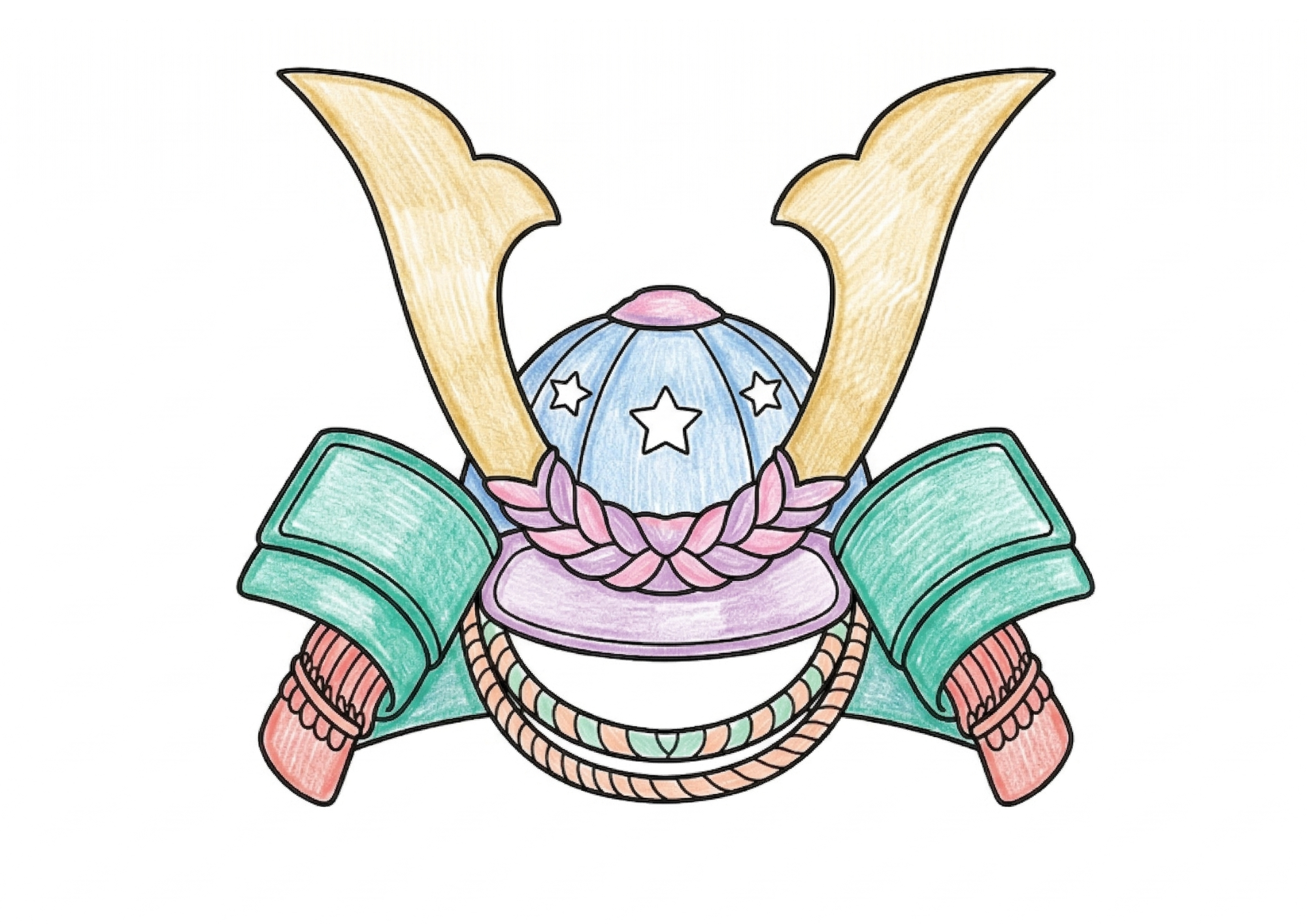 兜（かぶと）の塗り絵イラスト カラー見本｜こどもの日・端午の節句 無料ダウンロード