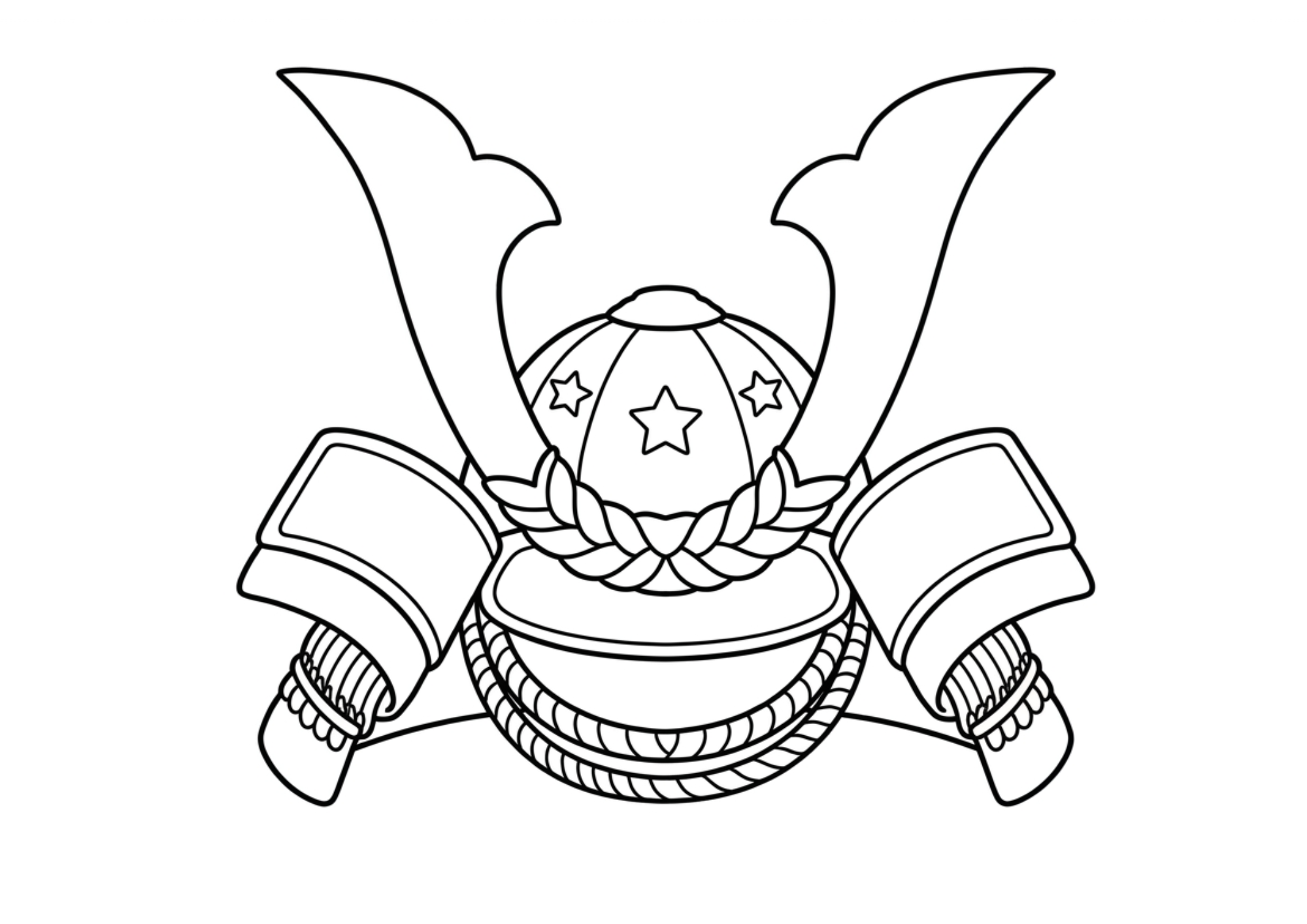 兜（かぶと）の塗り絵イラスト 白黒｜無料ダウンロード・印刷・壁面飾り