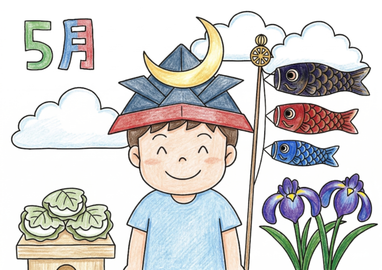 こどもの日の塗り絵イラスト｜端午の節句・5月5日 無料ダウンロード（塗り絵フリー画像素材）