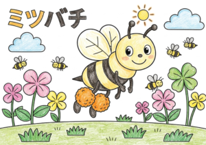 ミツバチ（蜜蜂）の塗り絵 カラー見本 花粉団子を持った働き蜂