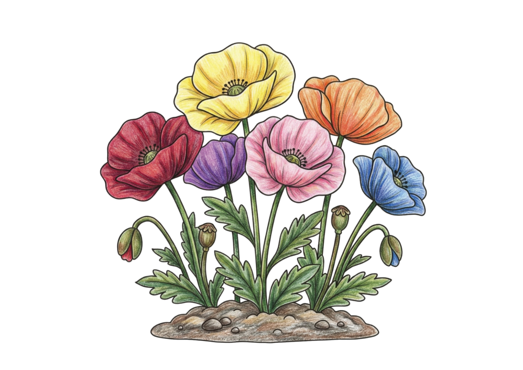 ポピーの花の塗り絵イラスト 無料ダウンロード 春の花 フリー画像素材 高齢者向け