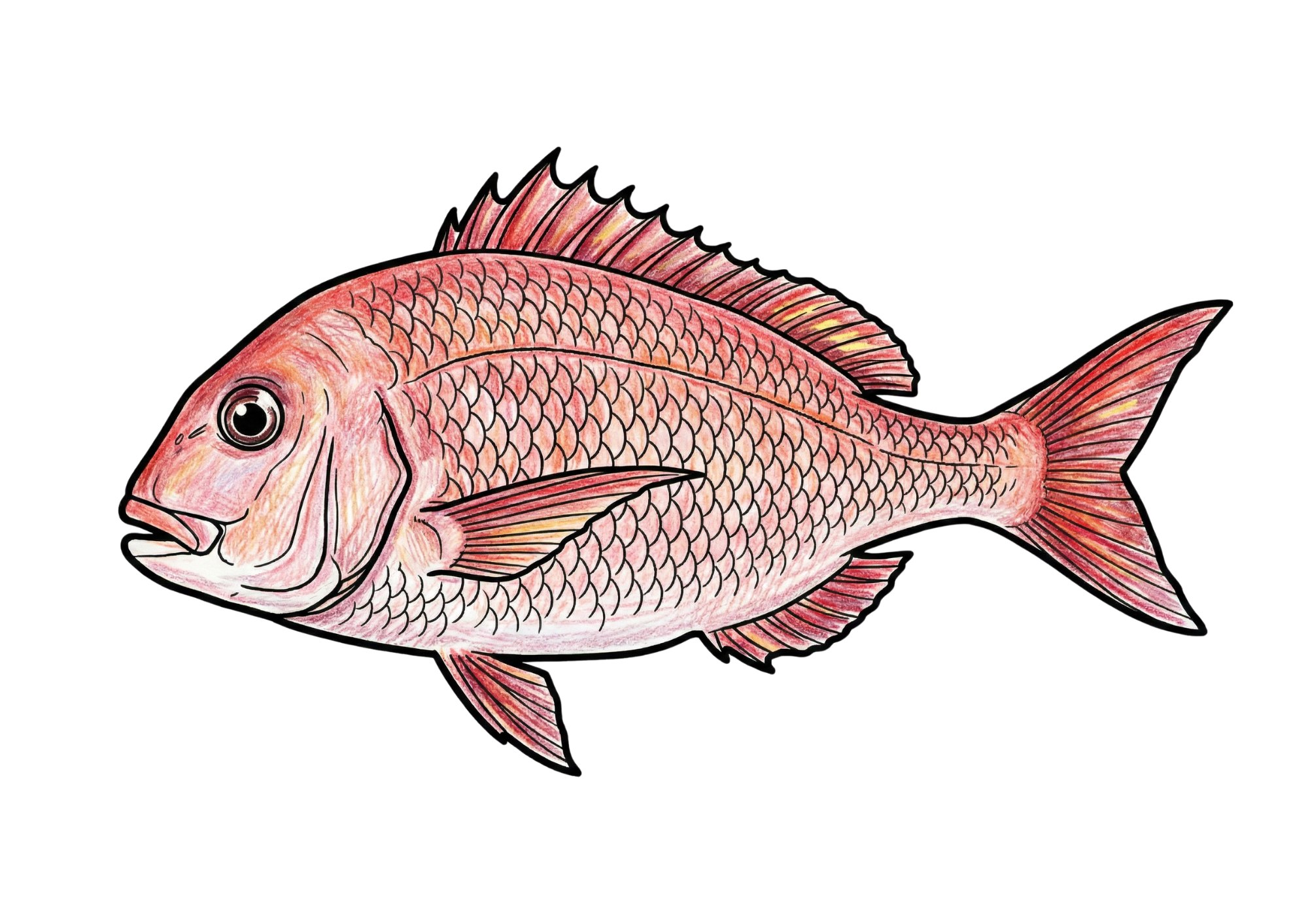 桜鯛の無料塗り絵イラスト素材｜高齢者・大人向けフリー画像ダウンロード