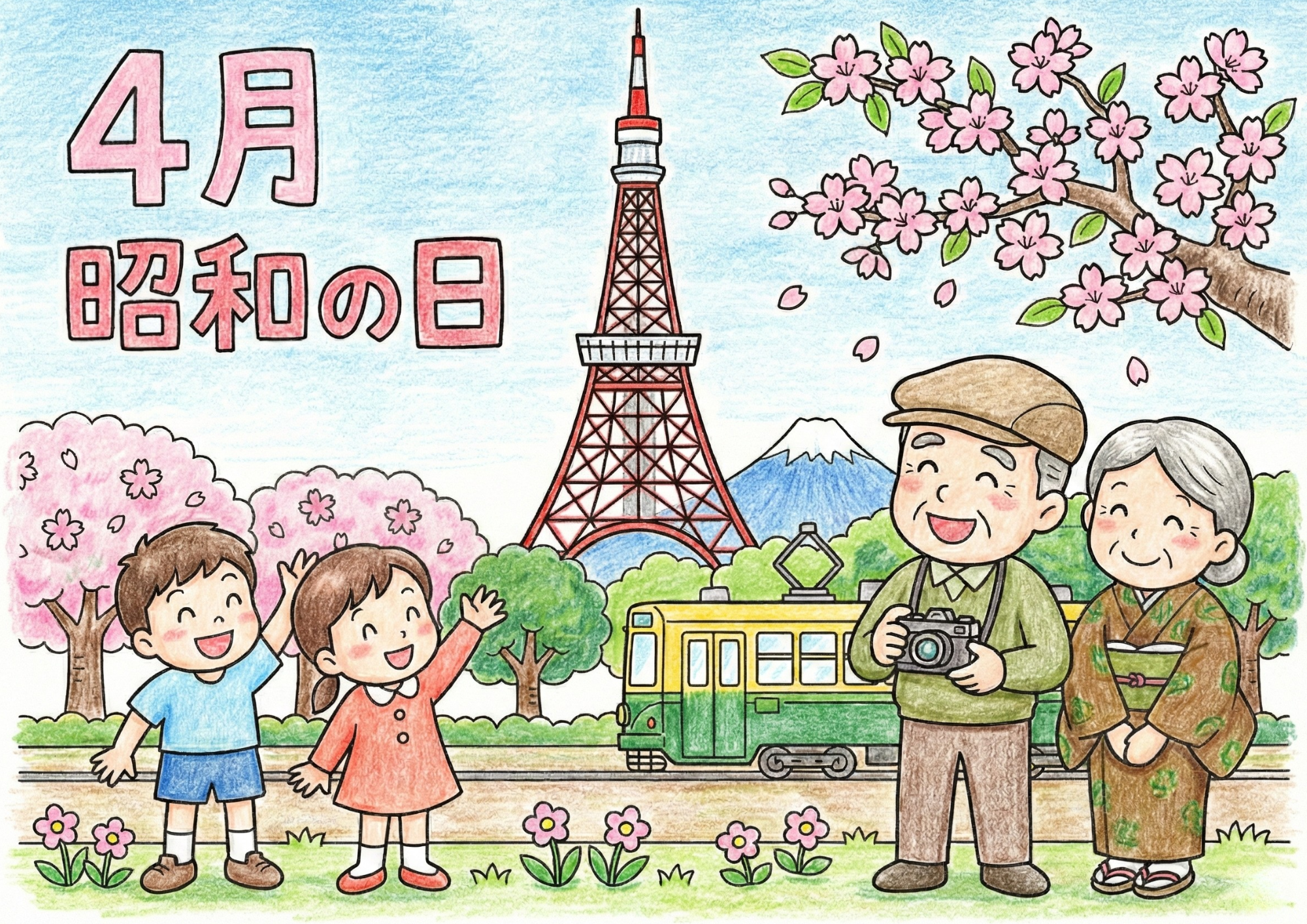 昭和の日の塗り絵イラスト無料ダウンロード用フリー画像素材