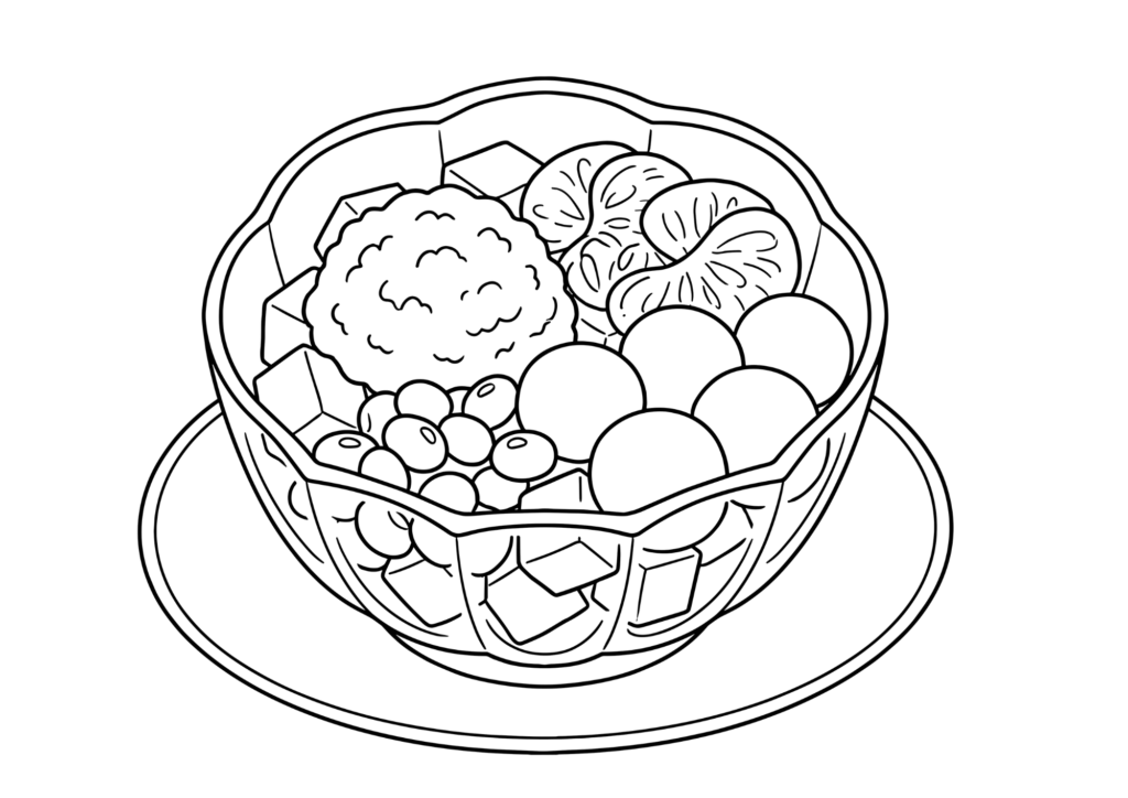 あんみつの塗り絵 白黒 無料印刷用