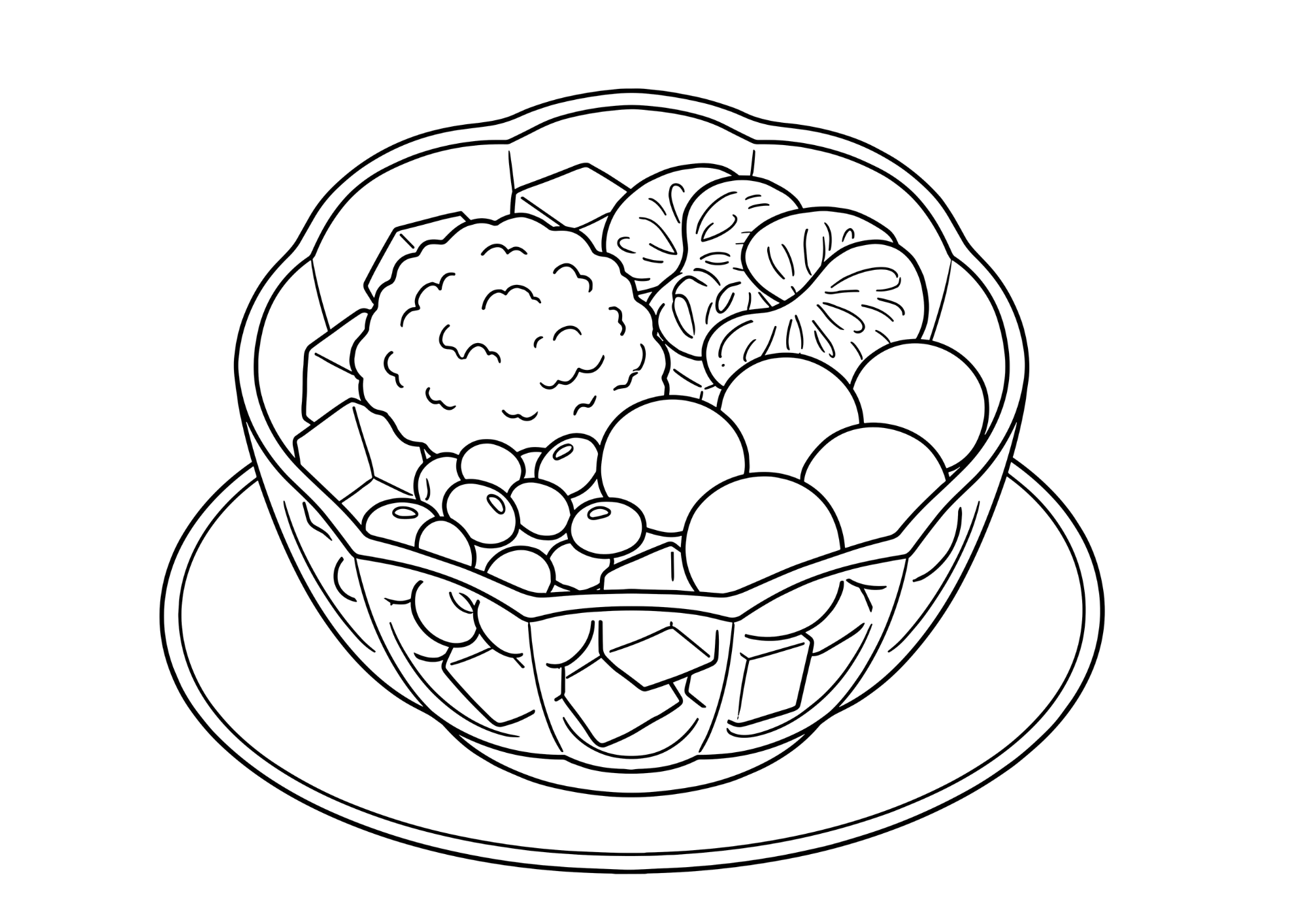 あんみつの塗り絵 白黒 無料印刷用