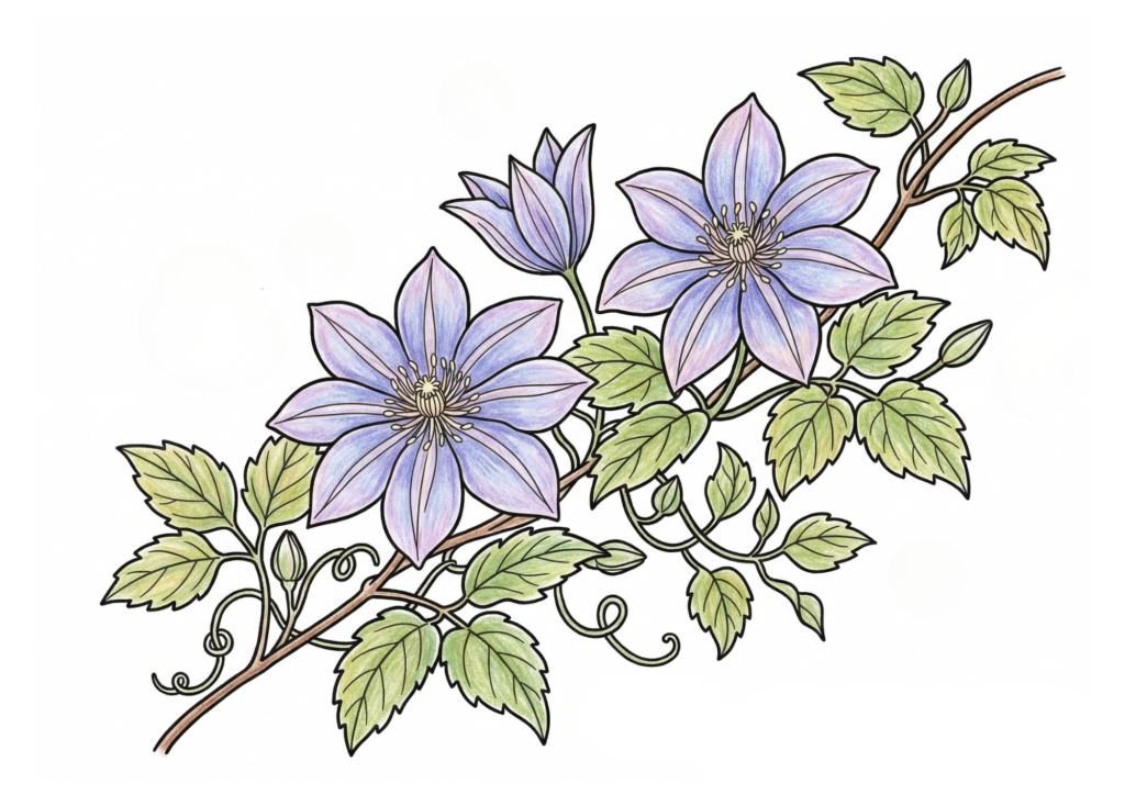 クレマチスの塗り絵 白黒 無料印刷用