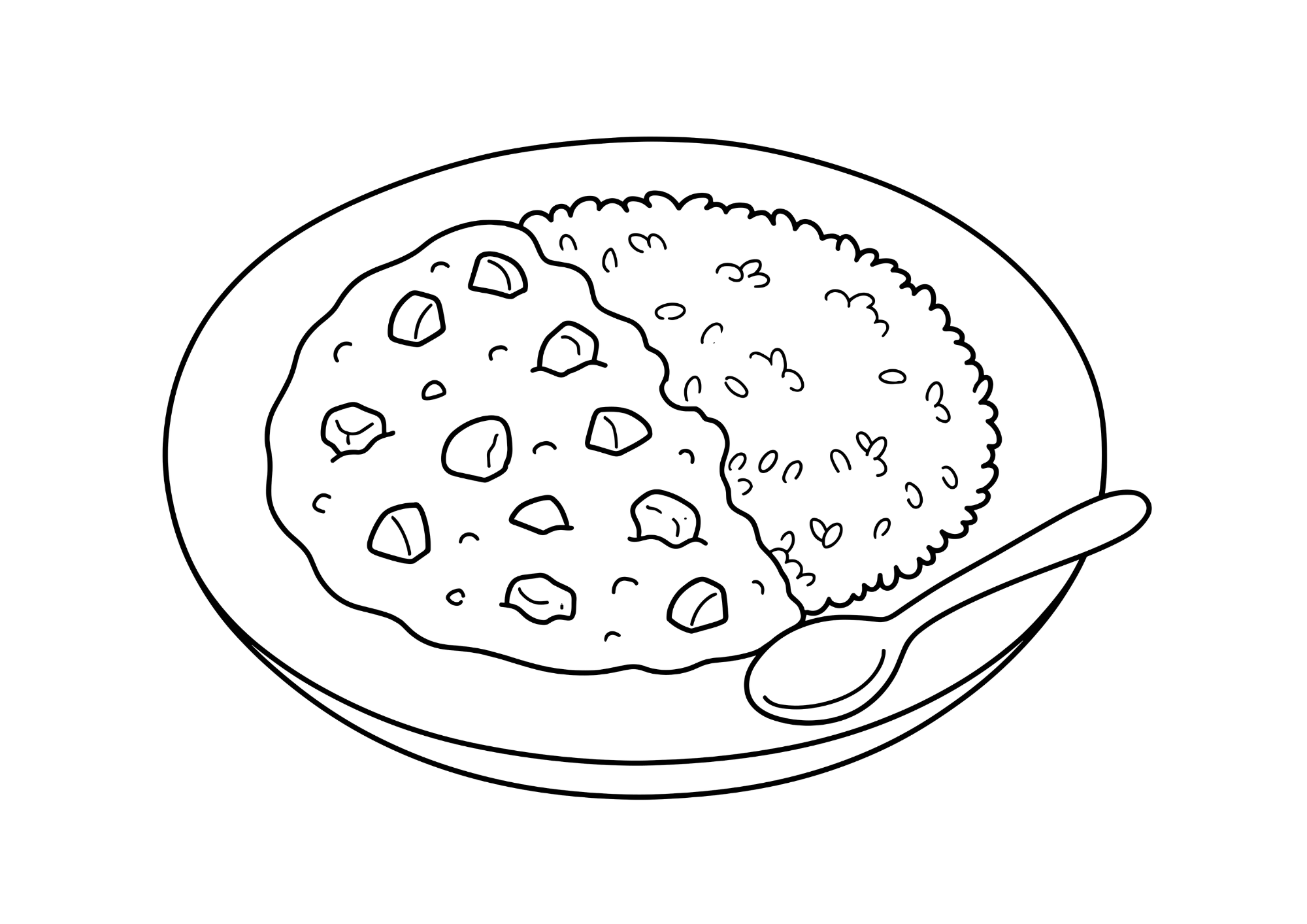 カレーライスの塗り絵 白黒 無料印刷用