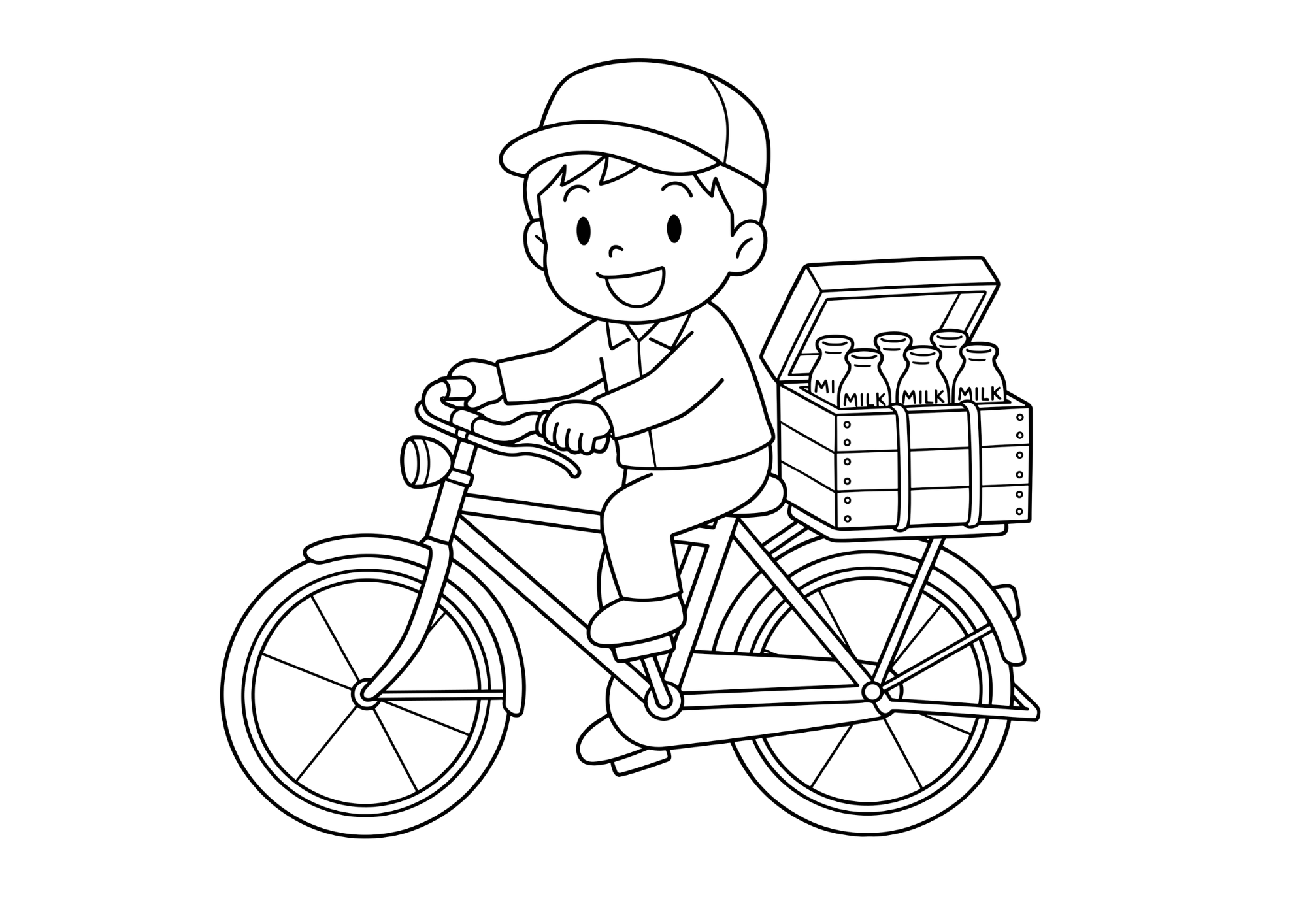 牛乳配達の塗り絵 白黒 無料印刷用