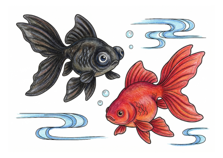 金魚の塗り絵イラスト｜大人・高齢者向け 無料ダウンロード（塗り絵フリー画像素材）