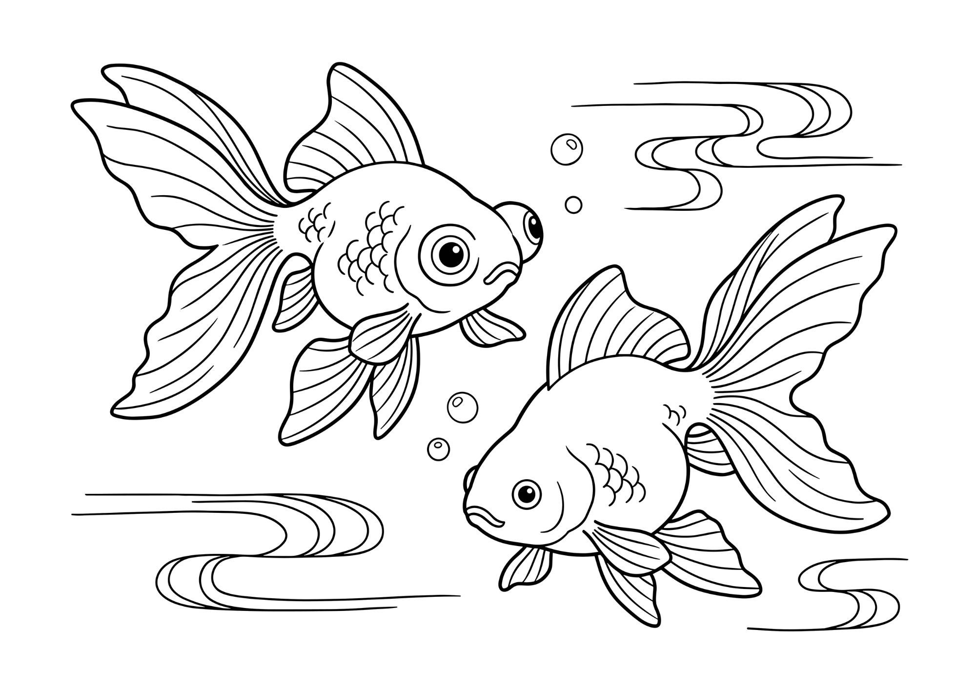 金魚の塗り絵 白黒 無料印刷用