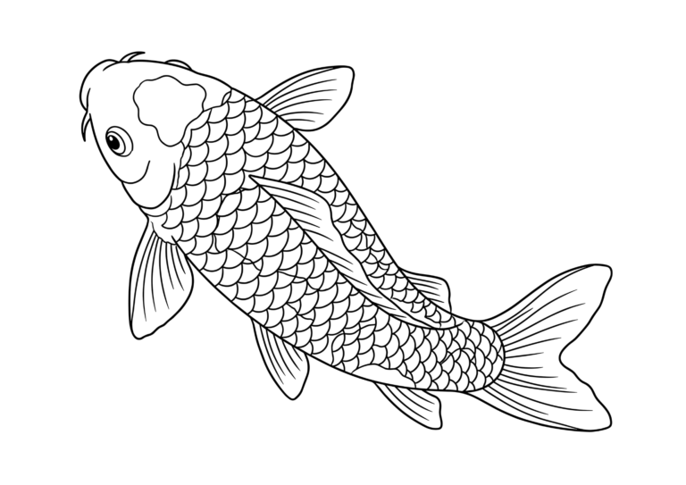Koi fish coloring page - black and white printable