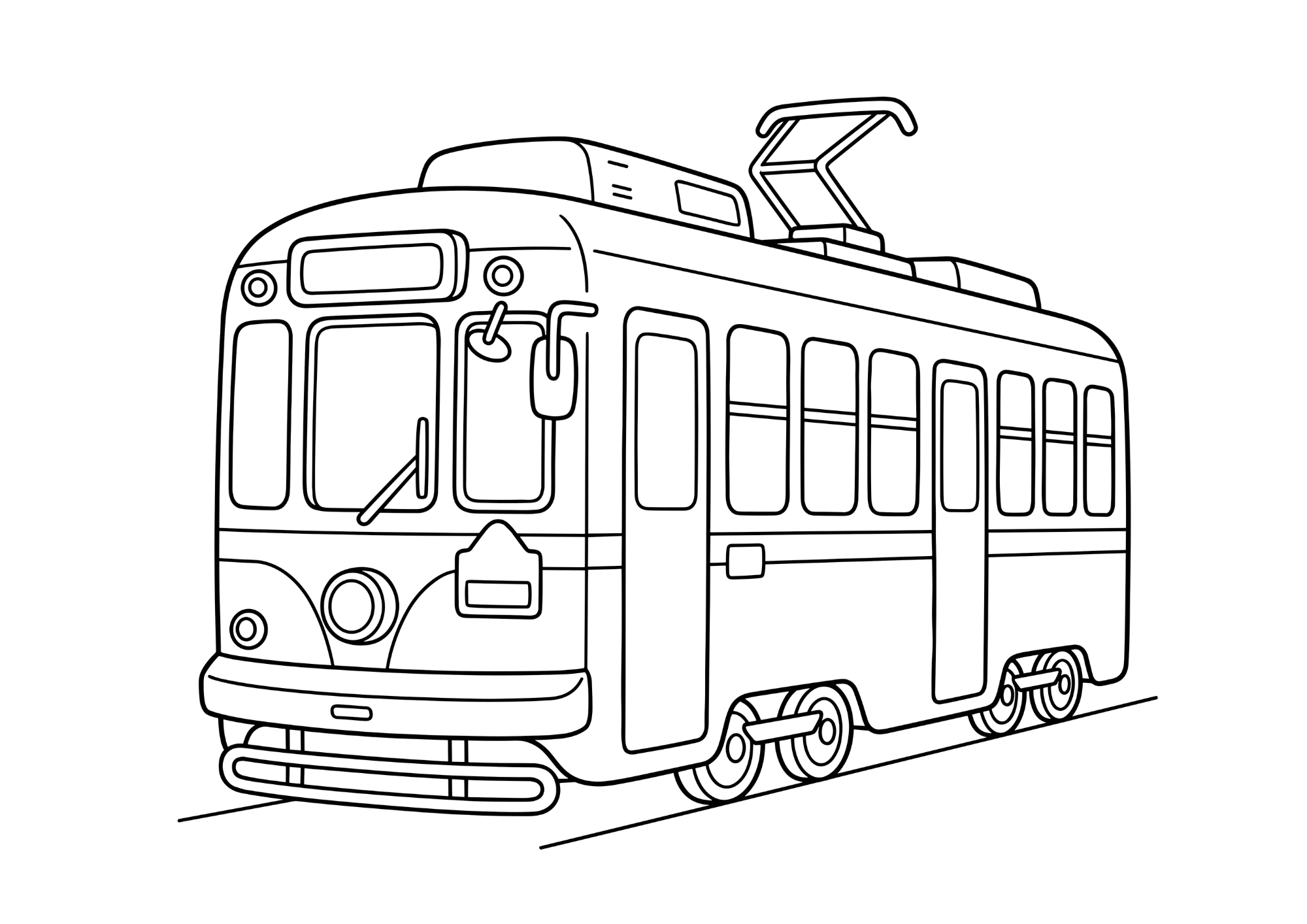 路面電車の塗り絵 白黒 無料印刷用