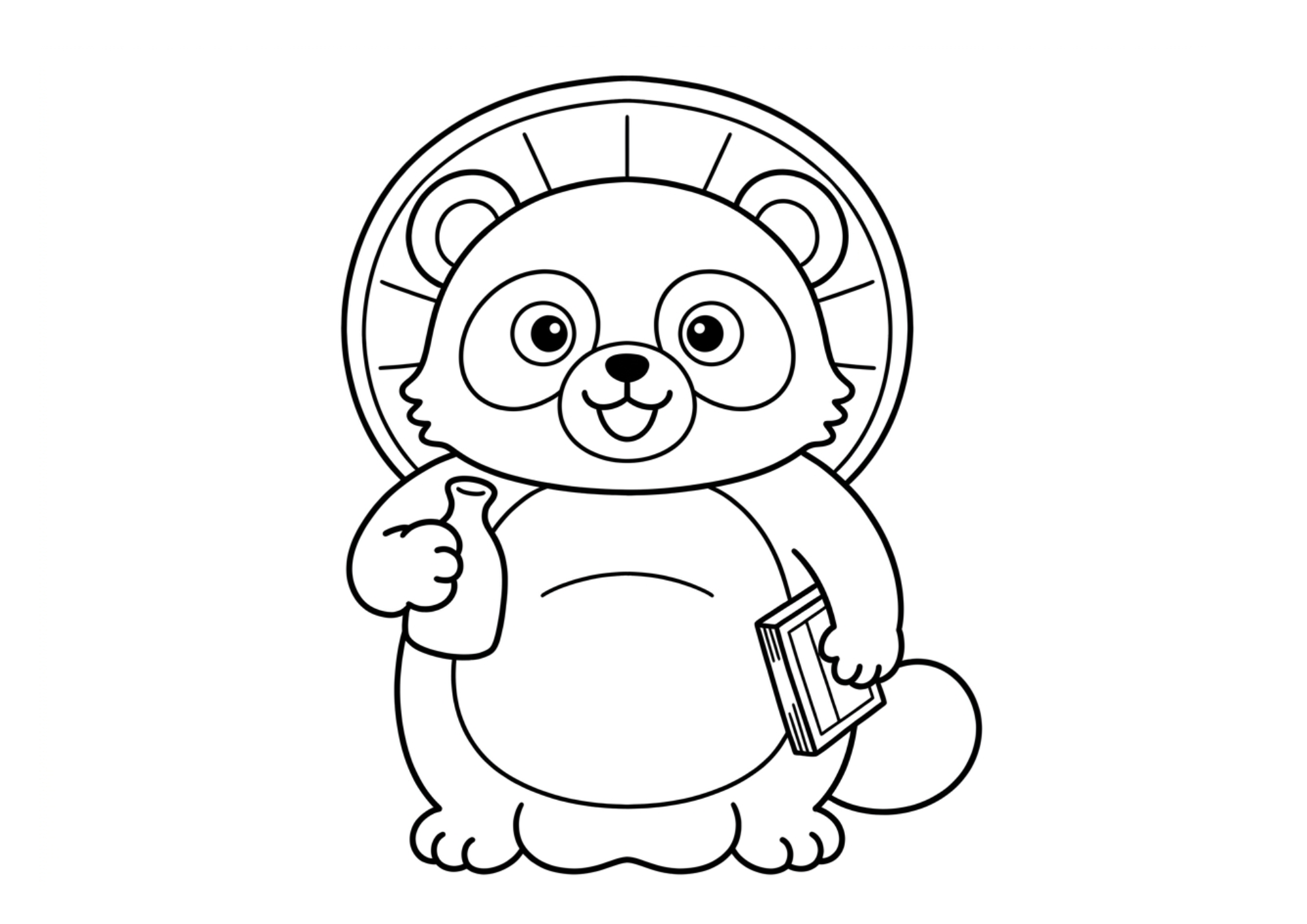 信楽焼のタヌキの塗り絵 白黒 無料印刷用