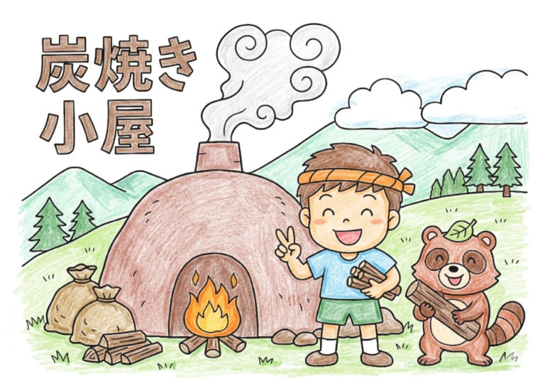 炭焼きの塗り絵イラスト｜大人・高齢者向け 無料ダウンロード（塗り絵フリー画像素材）