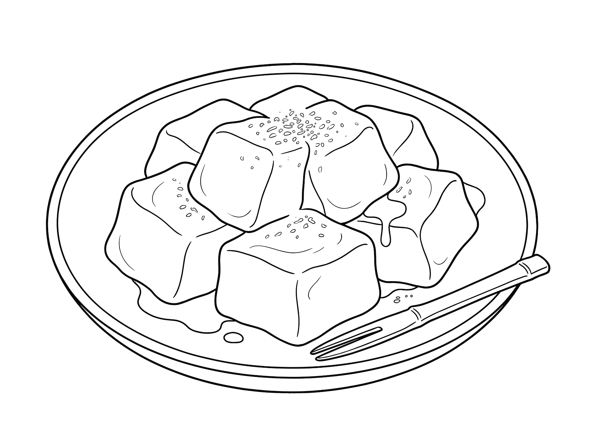 わらび餅の塗り絵 白黒 無料印刷用