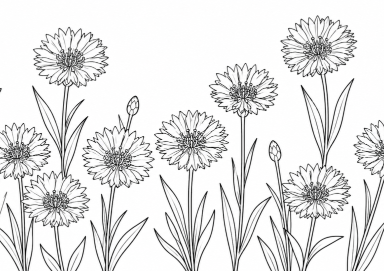 Cornflower coloring page - black and white printable