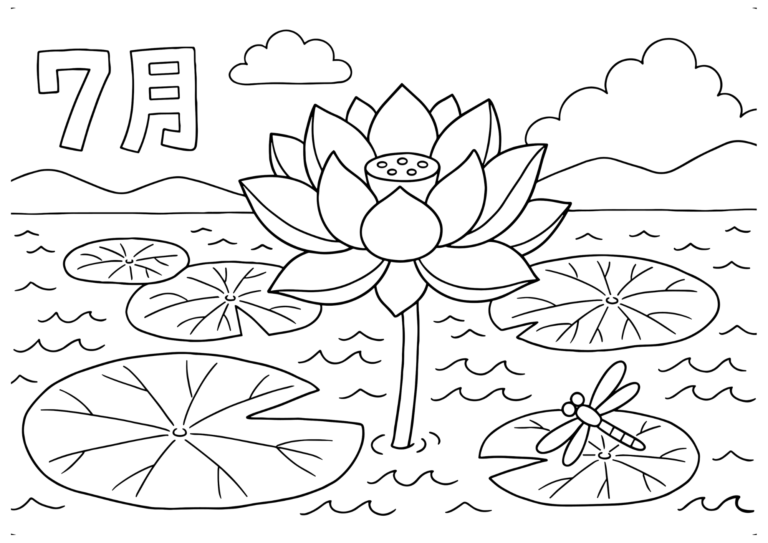 Lotus flower coloring page - black and white printable