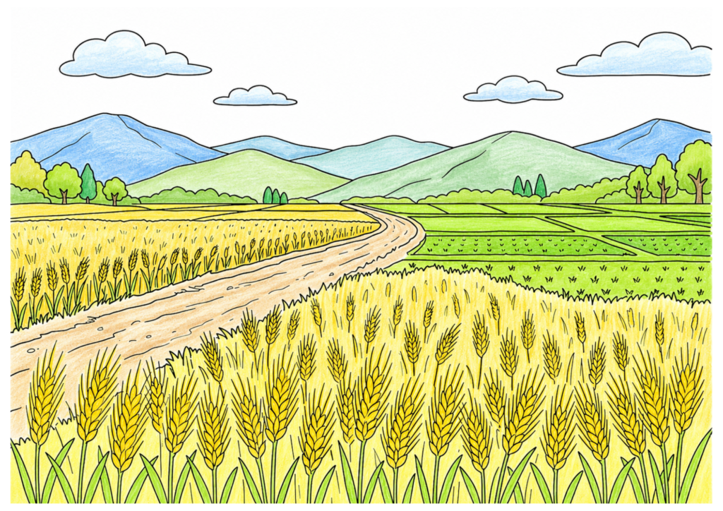 麦の穂と田園風景の塗り絵 カラー見本