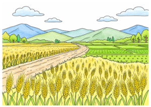 麦の穂と田園風景の塗り絵 カラー見本