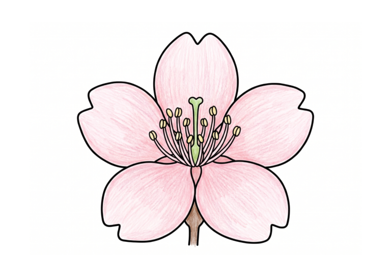 サクラの花の塗り絵イラスト｜大人・高齢者向け 無料ダウンロード（塗り絵フリー画像素材）