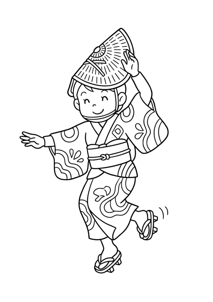 徳島阿波踊りの塗り絵 白黒 無料印刷用