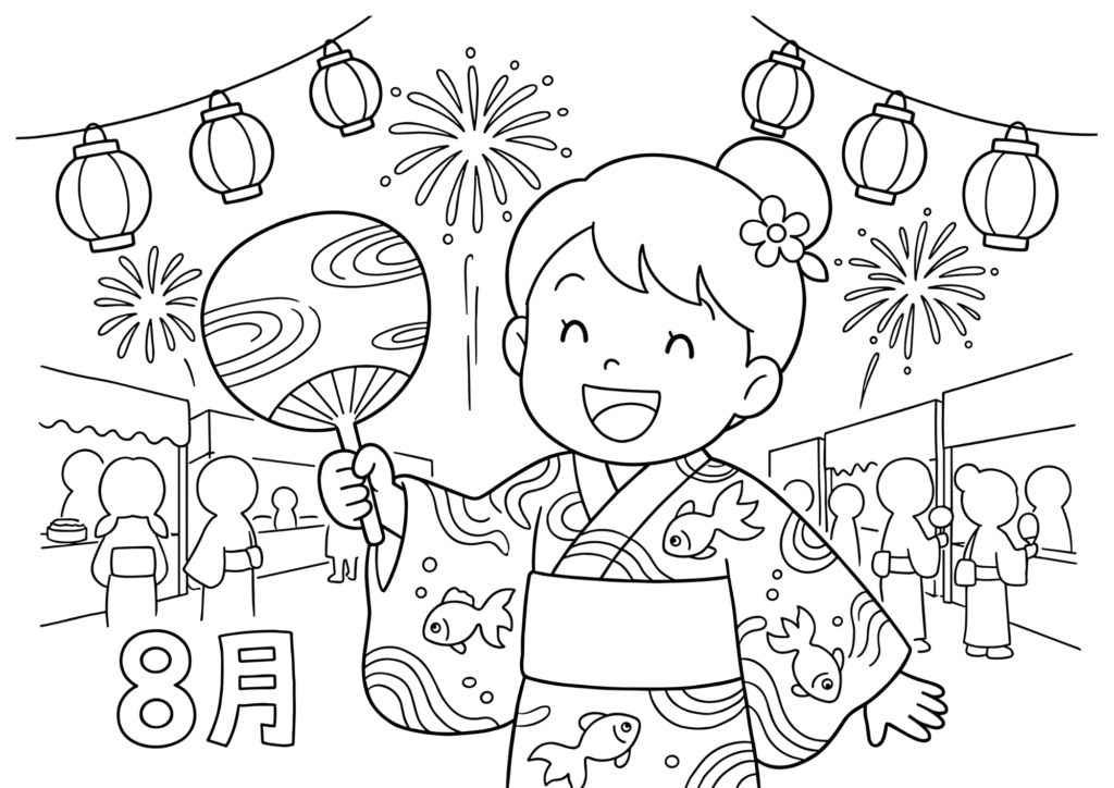 夏祭り 白黒 無料印刷用