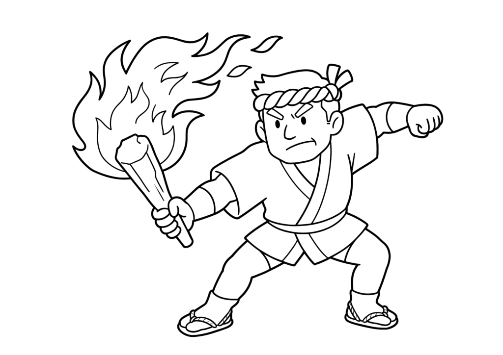 松明のお祭り 白黒 無料印刷用