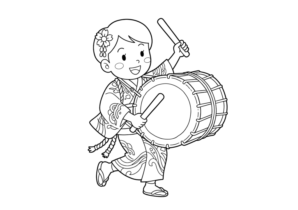 盛岡さんさ踊り 白黒 無料印刷用